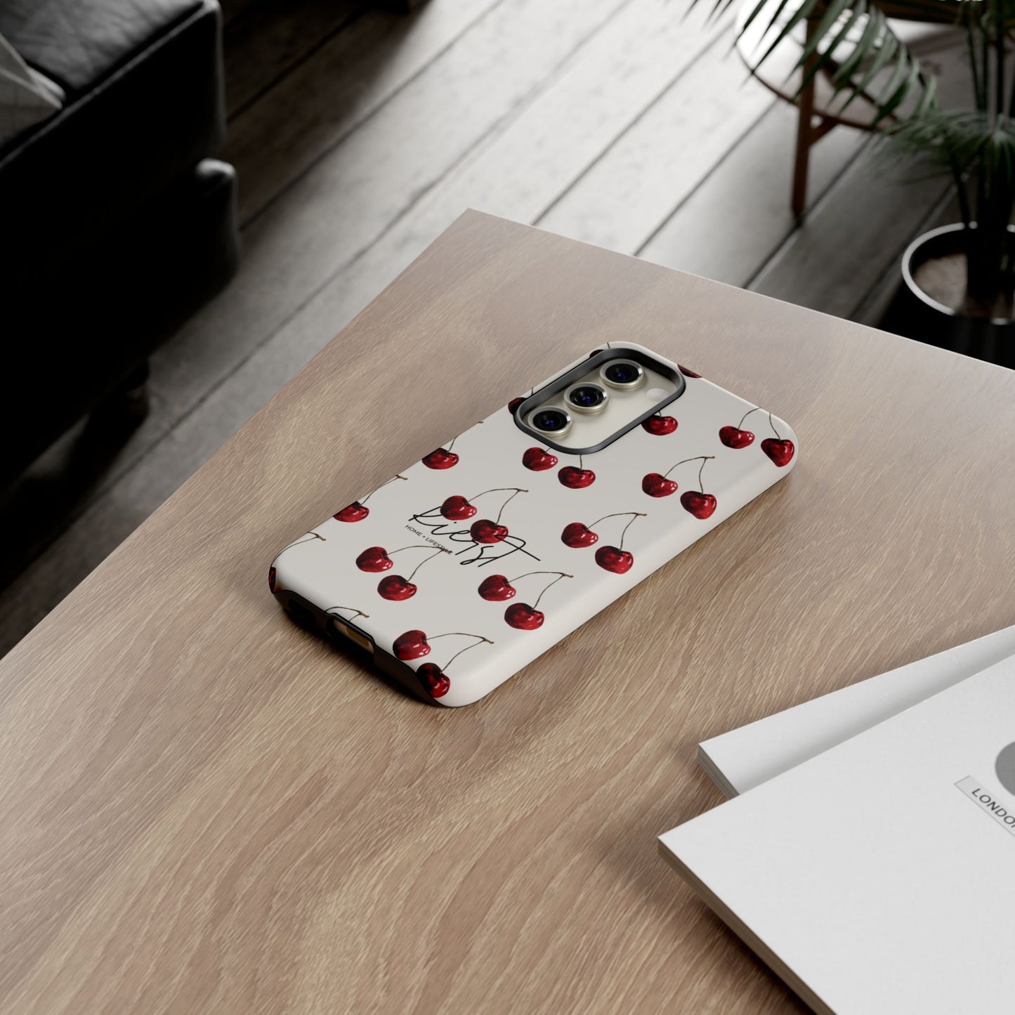 Moody Cherry Stems on White Bone Samsung Galaxy Case | Understated Luxury With A Playful Bite