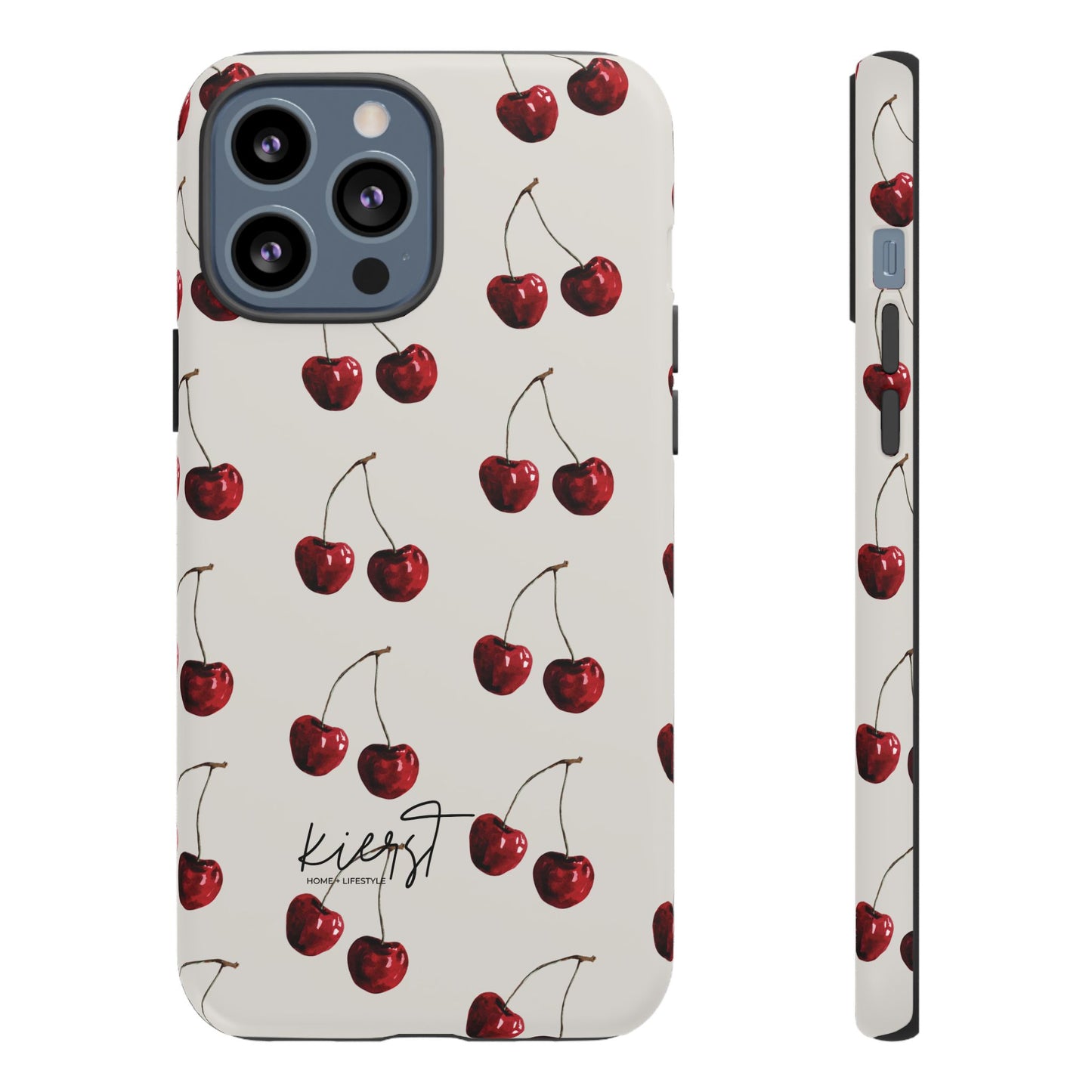 Moody Cherry Stems on White Bone iPhone Case | Timeless Contrast With A Twist of Charm