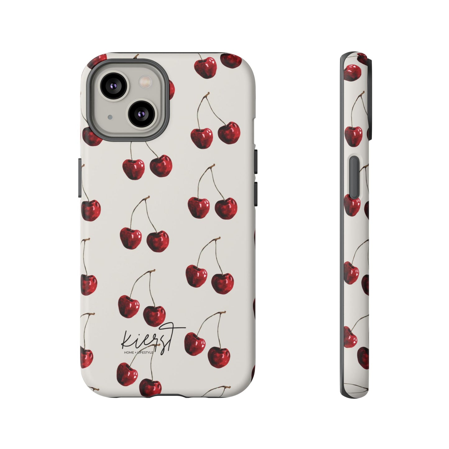 Moody Cherry Stems on White Bone iPhone Case | Timeless Contrast With A Twist of Charm