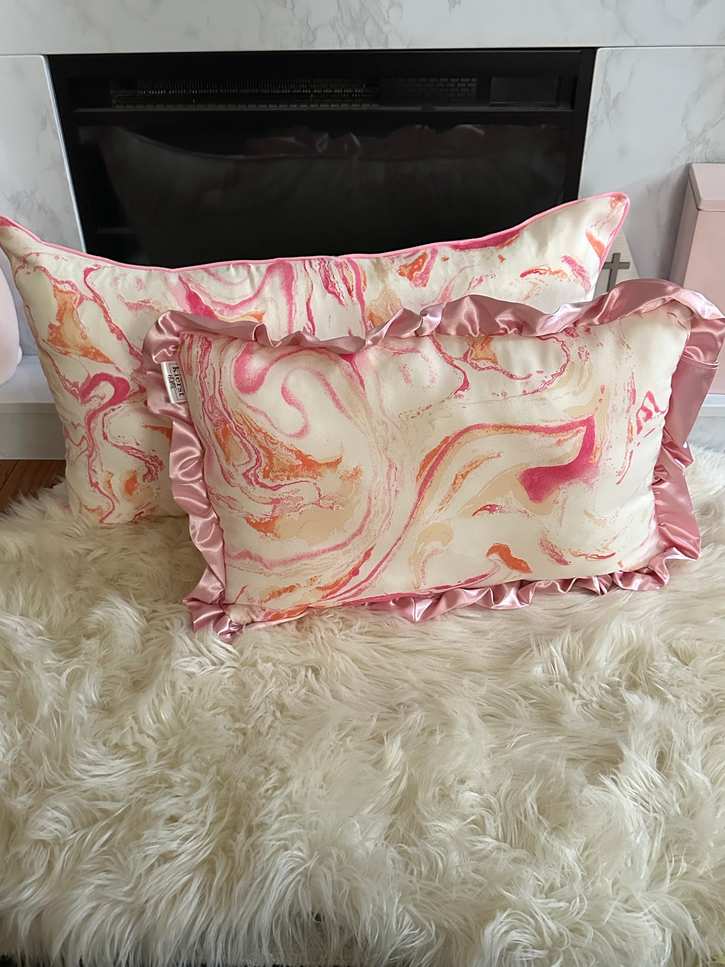 Pink and Orange Marble Throw Pillow | Whimsical Swirls, Refined Softness