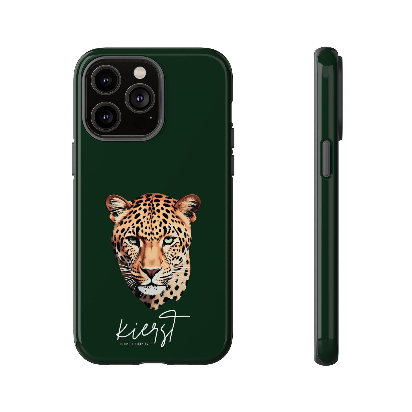 Leopard Head on Signature Midnight Pine iPhone Case | Designed to Stand Out