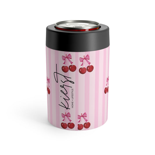 Cherries on Pink Stripes Can Holder