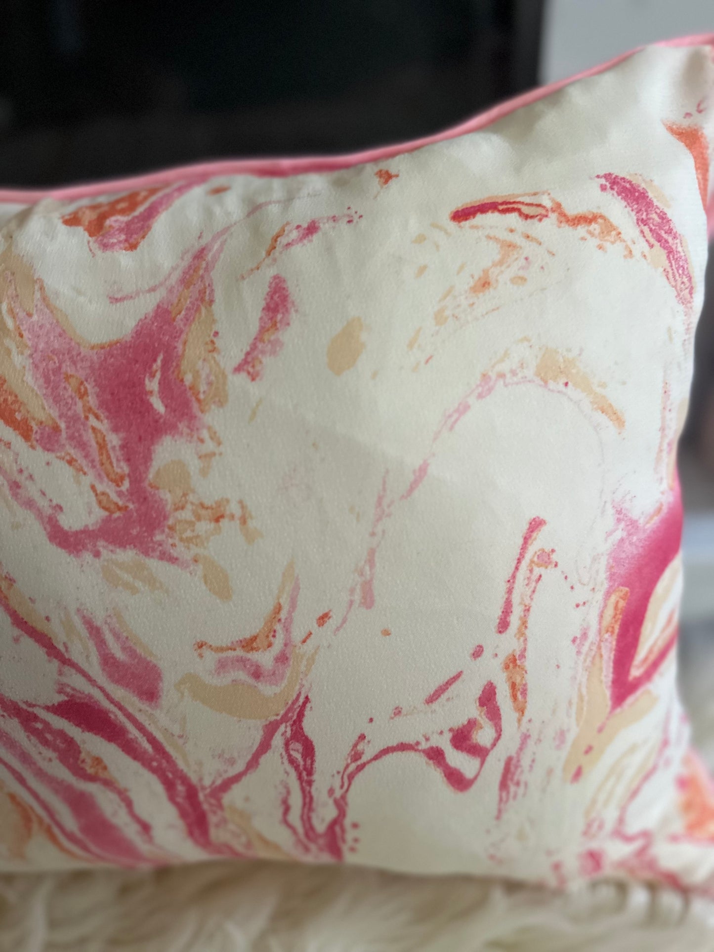 Pink and Orange Marble Throw Pillow | Whimsical Swirls, Refined Softness