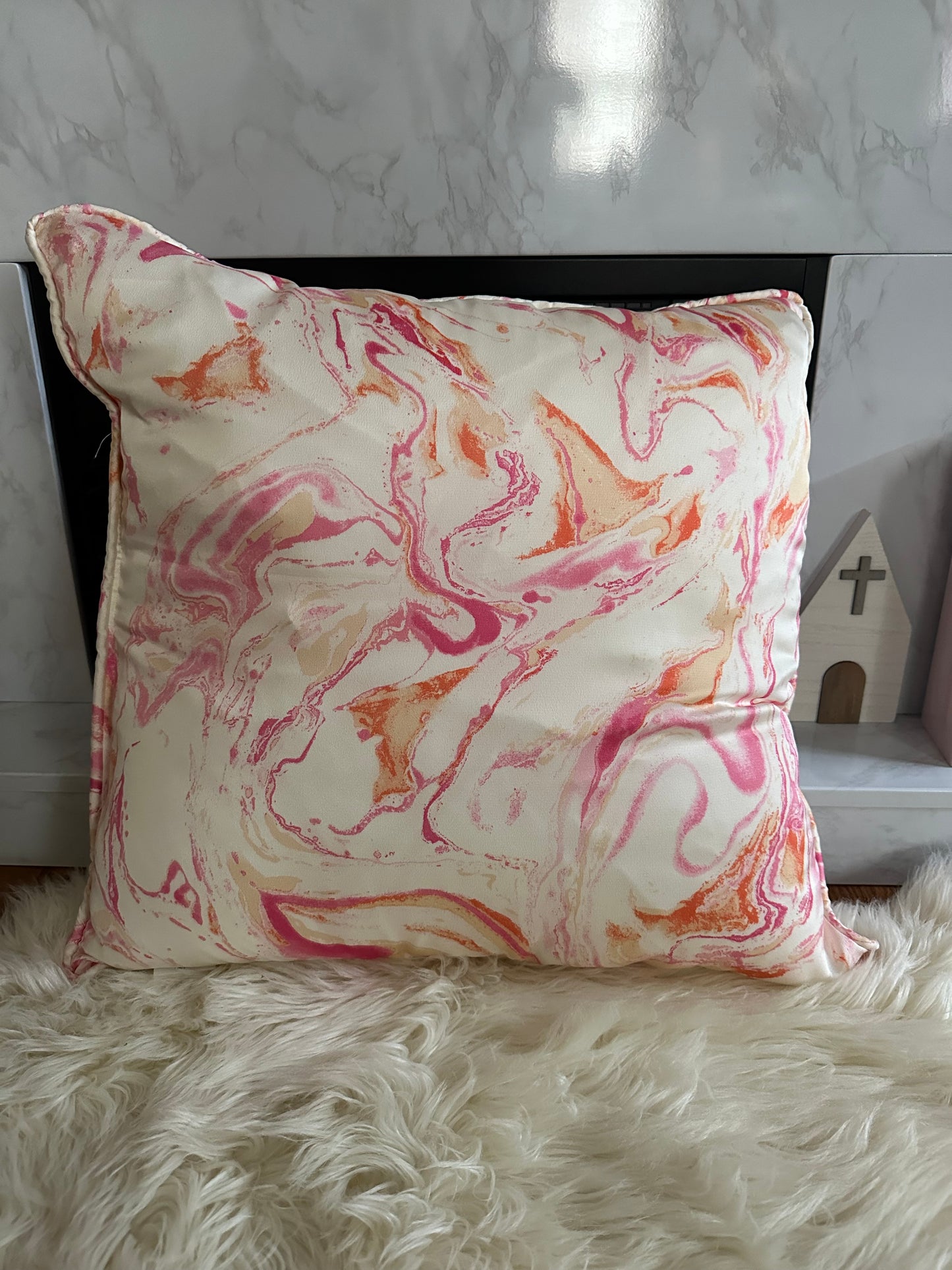 Pink and Orange Marble Throw Pillow | Whimsical Swirls, Refined Softness