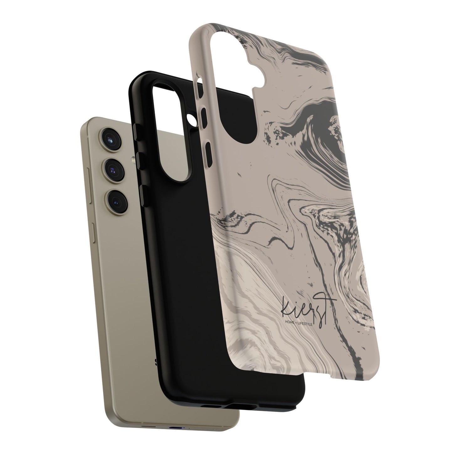 Cream, Grey, and Taupe Marble Samsung Galaxy Phone Case | Rich Swirls, Neutral Motion