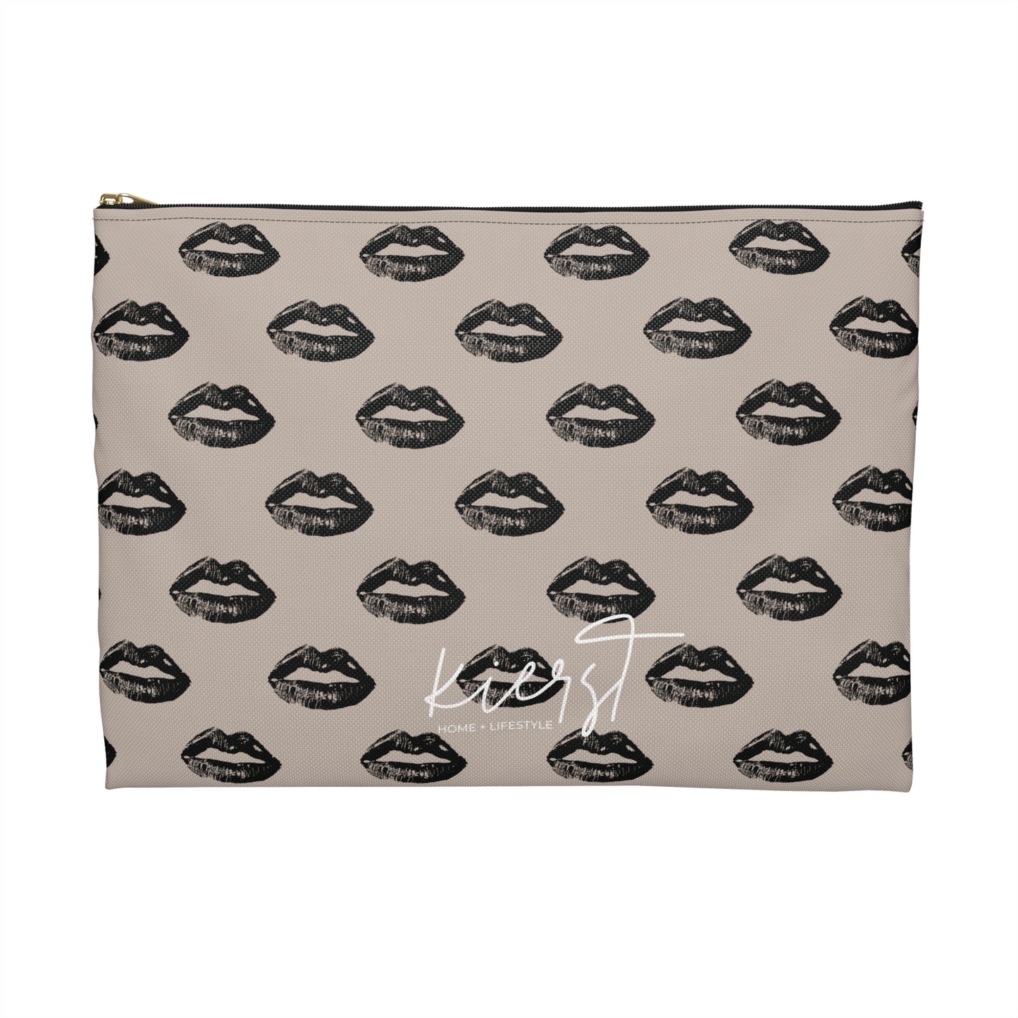 Black Lips on Oat Accessory Pouch | Bold Meets Neutral