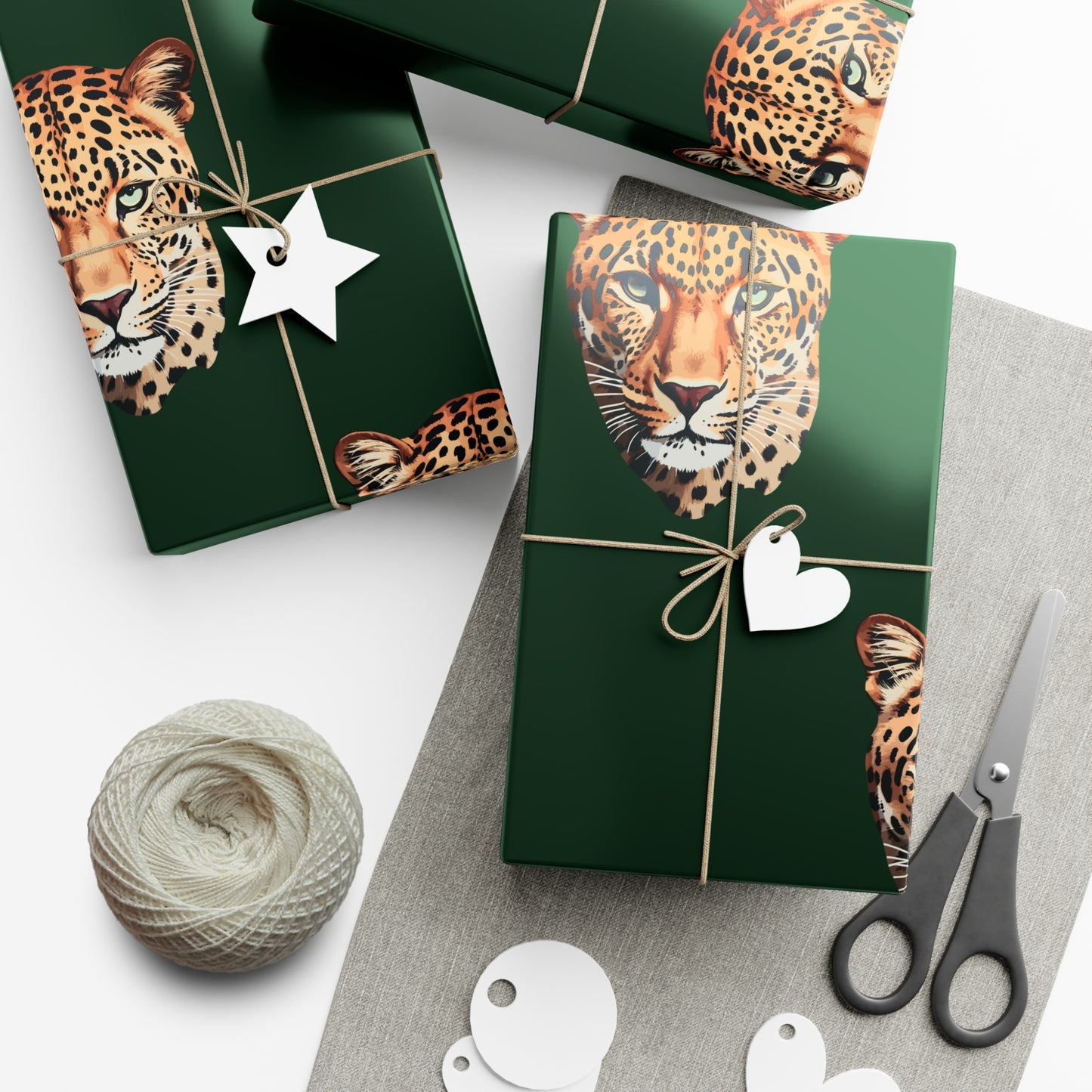 Leopard Head on Signature Midnight Pine Wrapping Paper