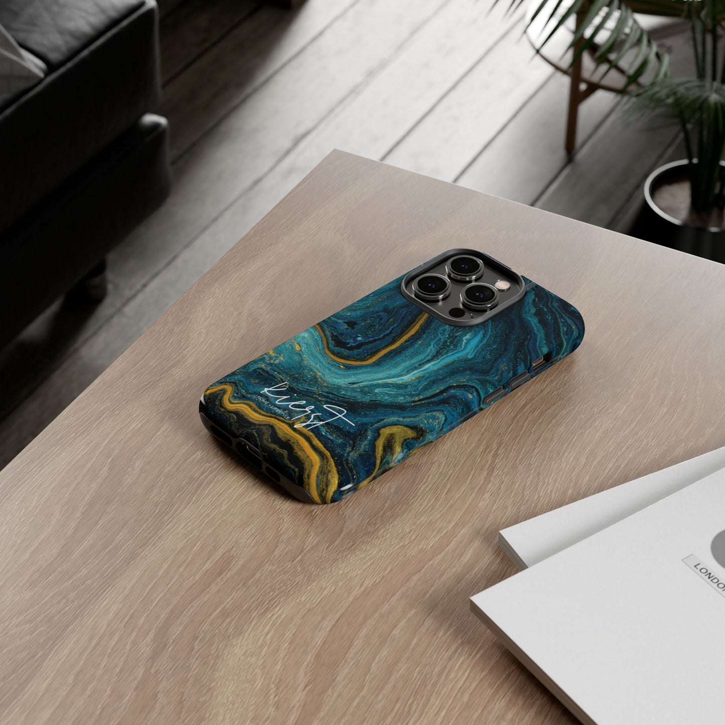 Gold & Teal Marble iPhone Case | Swirled Boldness, Everyday Luxury
