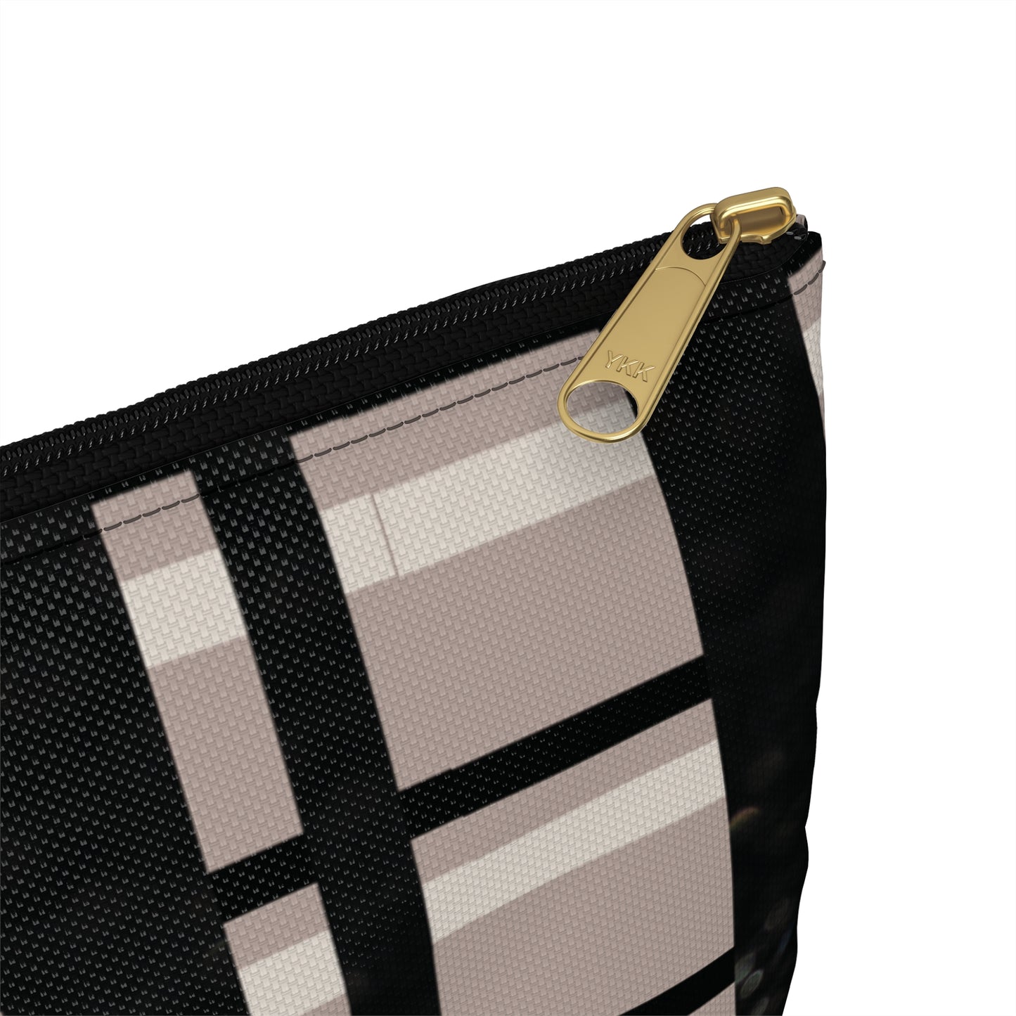 Plaid Luxe Accessory Pouch ā Taupe, Black, and Glitter Detail in a Chic Grid