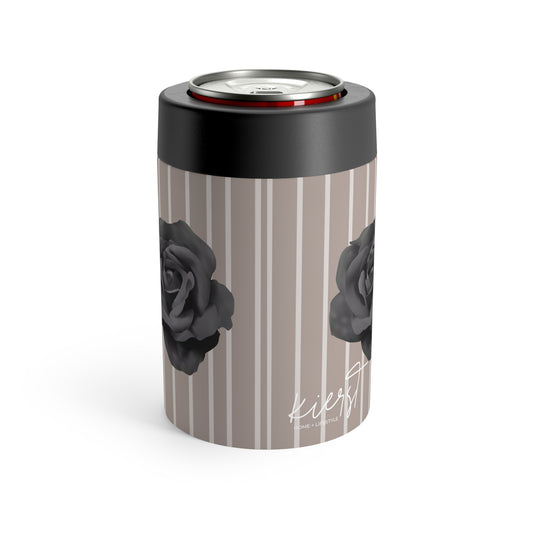 Brown with Beige Vertical Stripe and Black Rose Can Holder