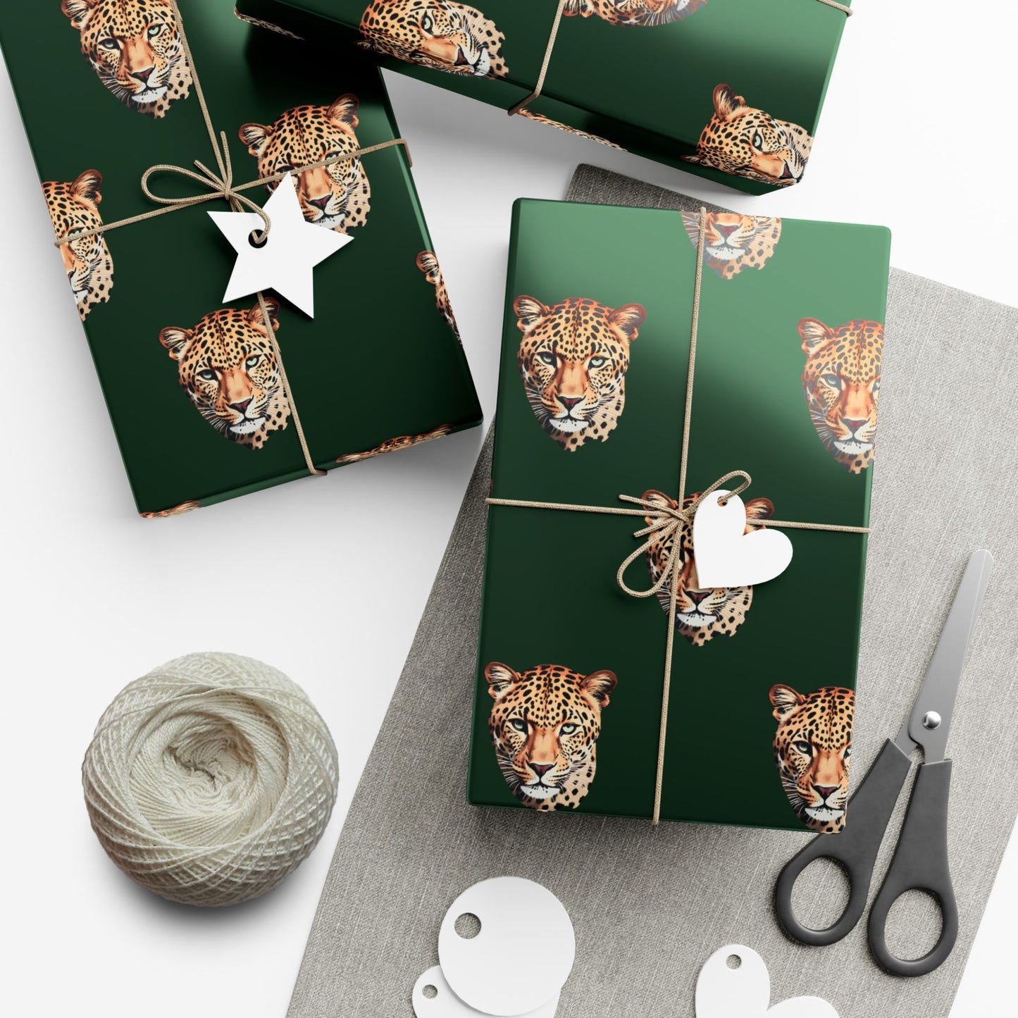 Leopard Head on Signature Midnight Pine Wrapping Paper