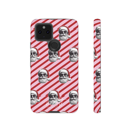 Holiday 25 Cool Santa on Pink and Red Diagonal Striped Google Pixel Phone Case