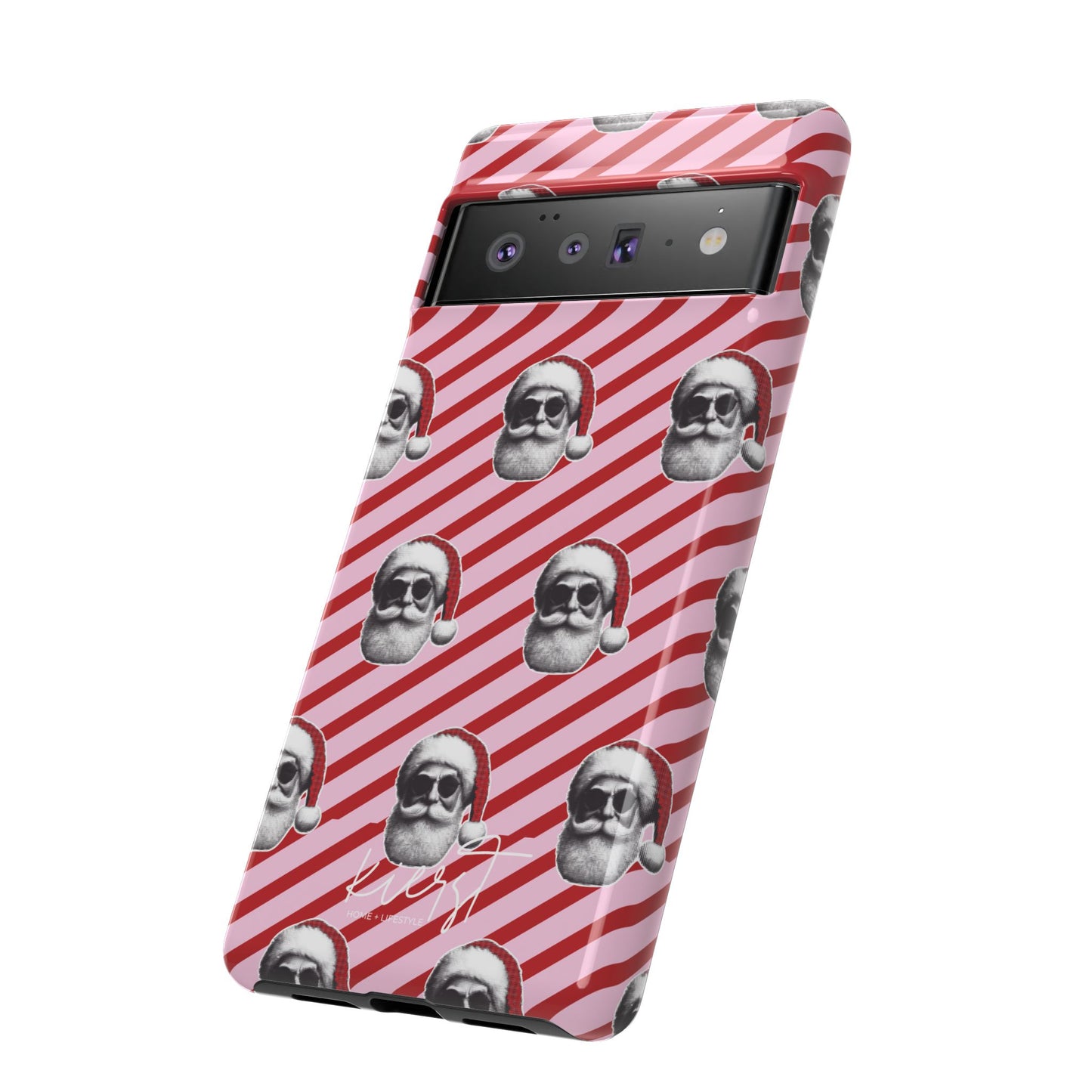 Holiday 25 Cool Santa on Pink and Red Diagonal Striped Google Pixel Phone Case