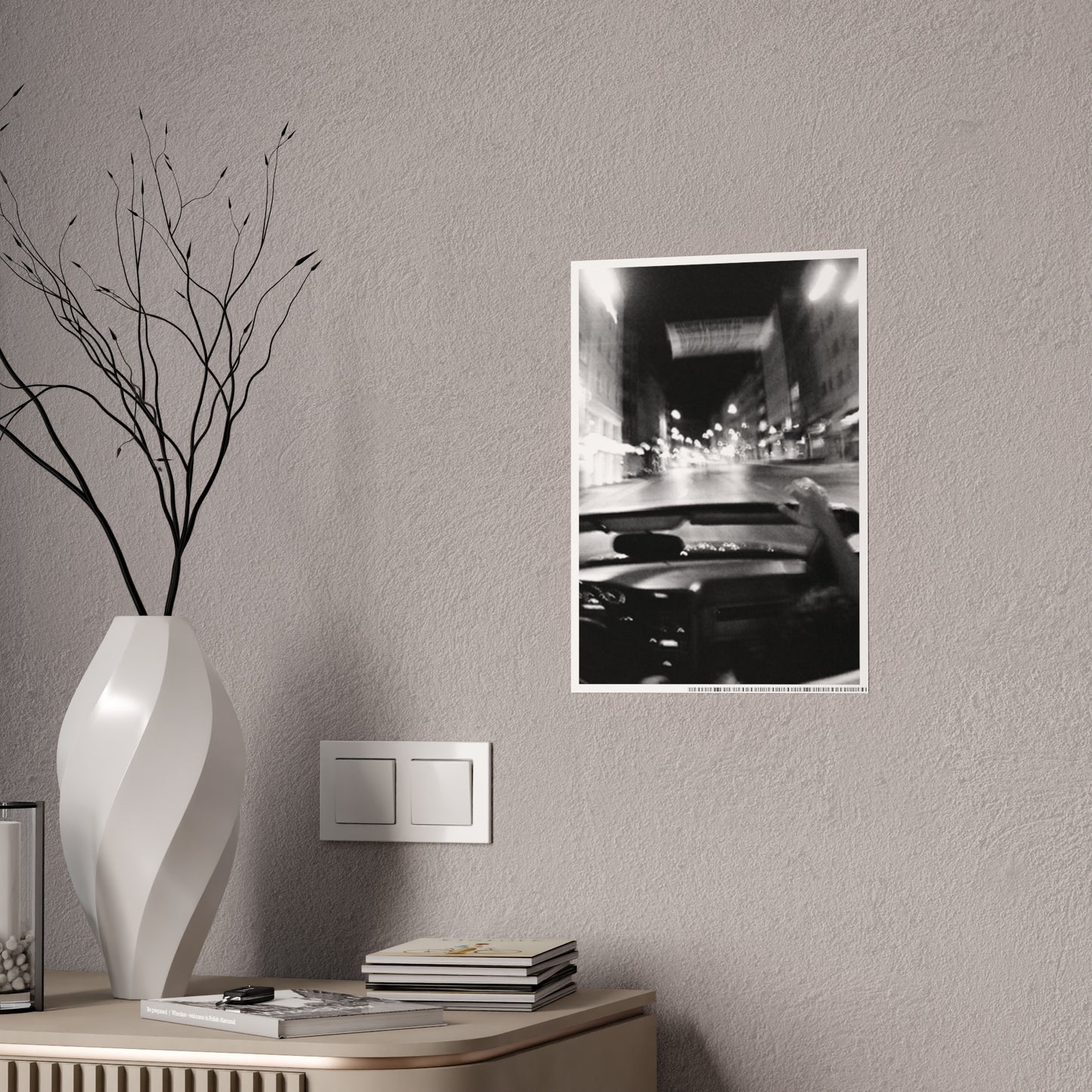 Blurry City Drive B+W Gloss Poster | Vintage Editorial Night Photography Wall Art