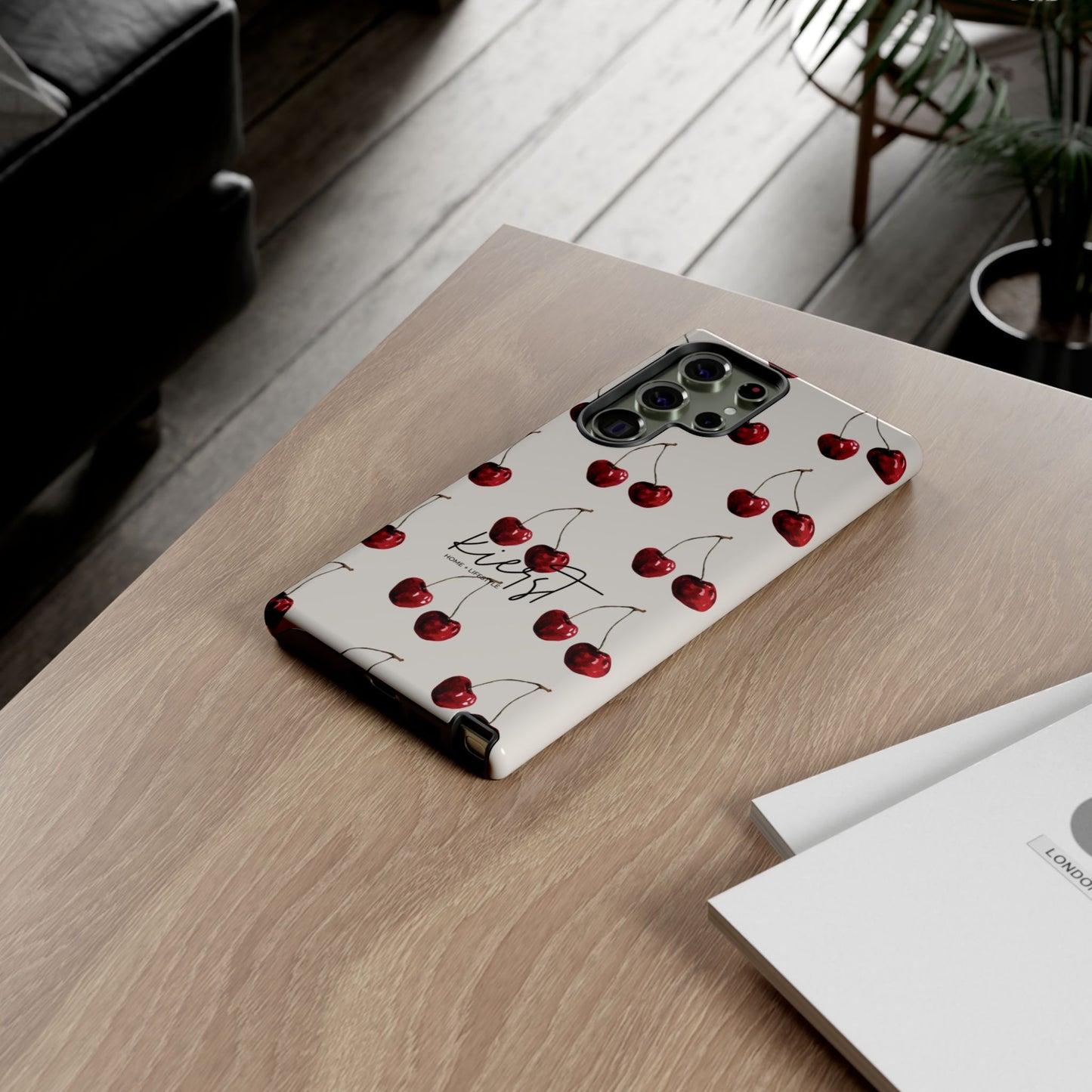 Moody Cherry Stems on White Bone Samsung Galaxy Case | Understated Luxury With A Playful Bite