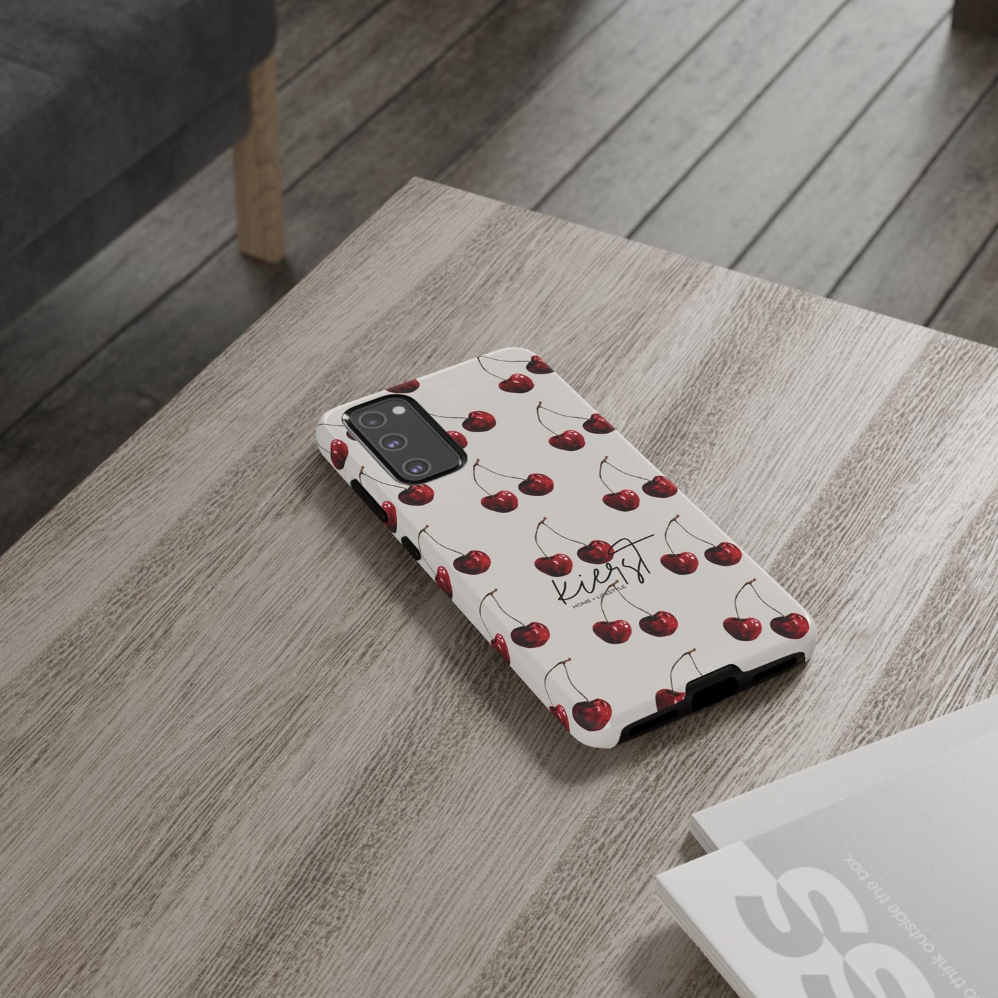 Moody Cherry Stems on White Bone Samsung Galaxy Case | Understated Luxury With A Playful Bite