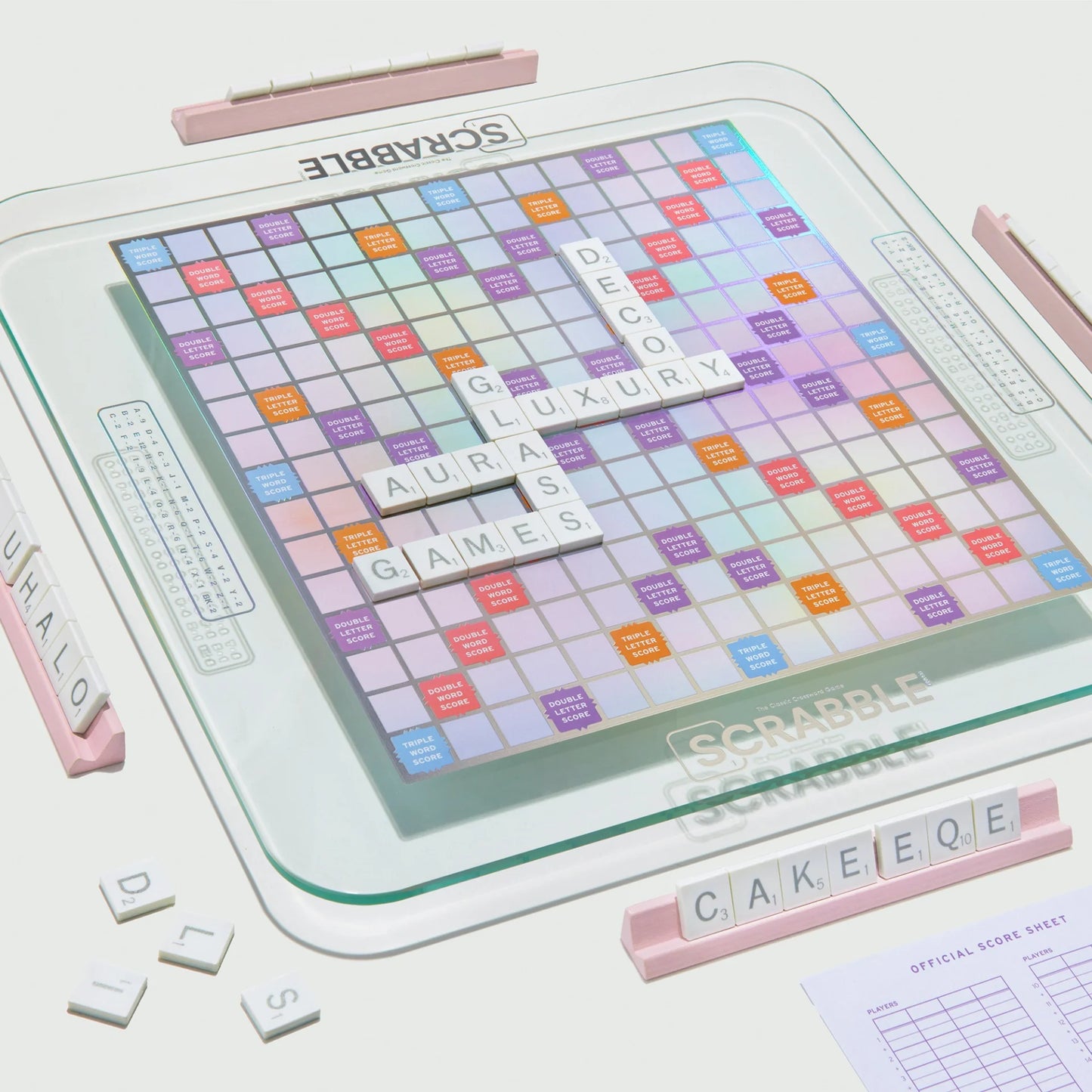 Scrabble Aura Glass Game | Iridescent Rotating Board Game for Elevated Game Nights