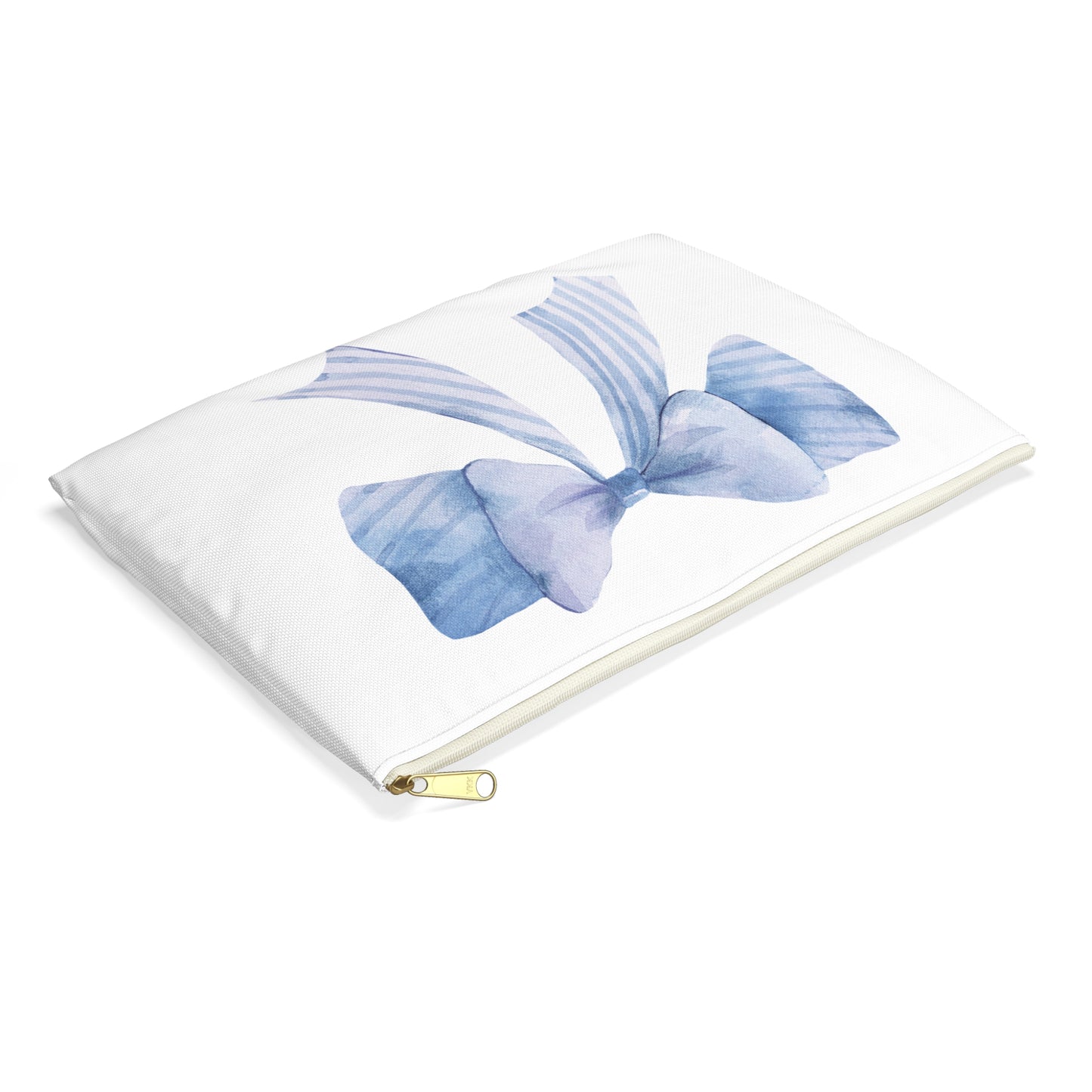 Blue Watercolor Bow Accessory Pouch β Printed Ribbon Detail with Everyday Elegance