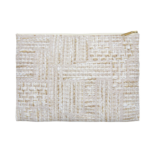Cream and Gold Tweed Print Accessory Pouch