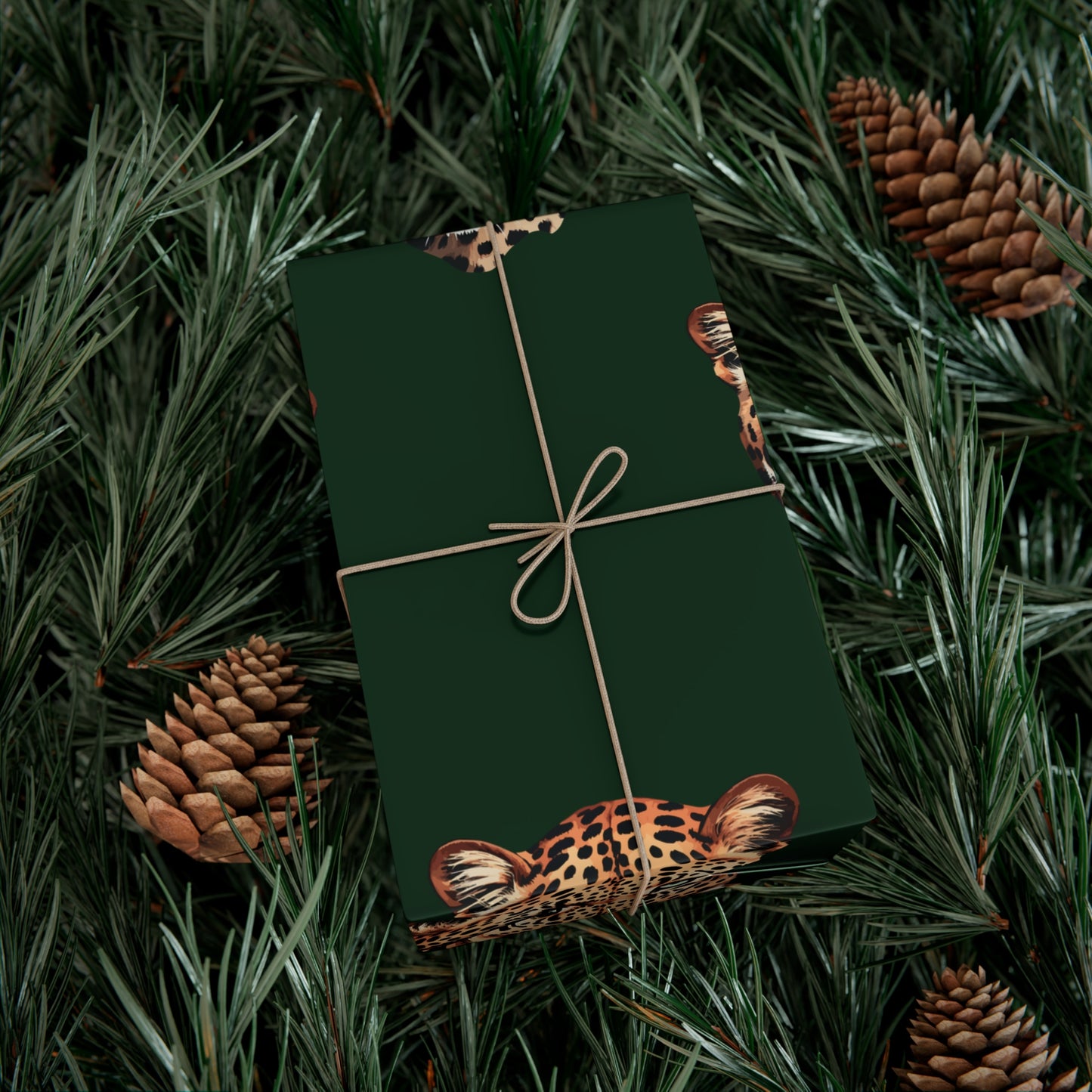Leopard Head on Signature Midnight Pine Wrapping Paper