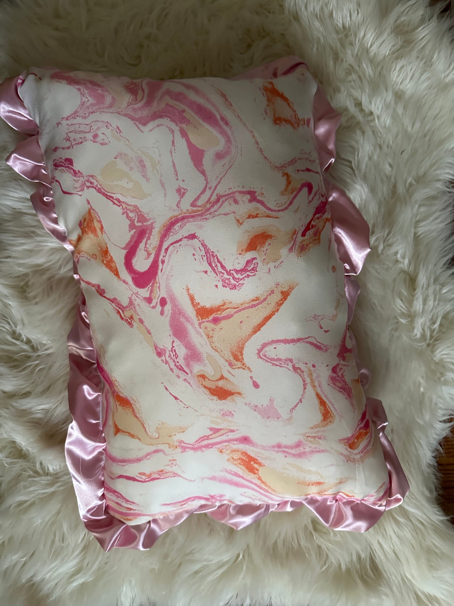 Pink and Orange Marble Throw Pillow | Whimsical Swirls, Refined Softness