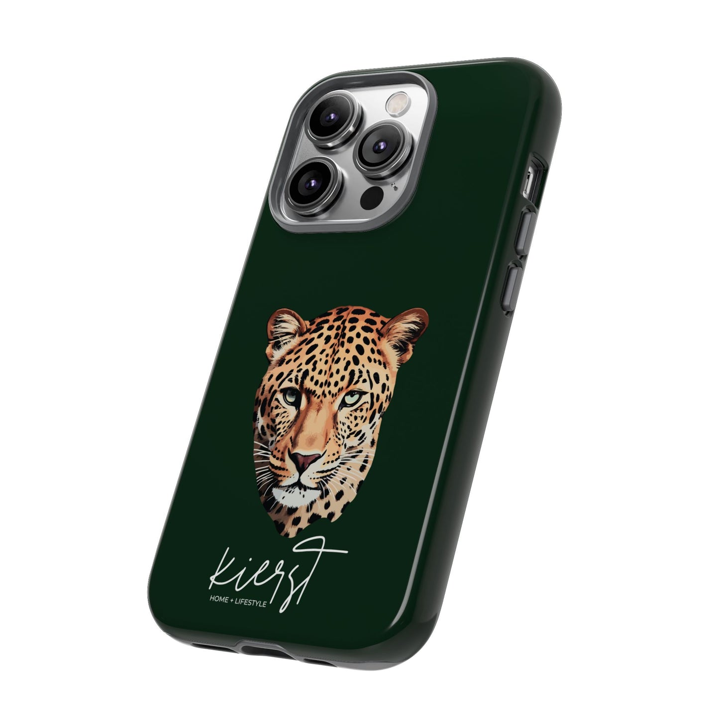 Leopard Head on Signature Midnight Pine iPhone Case | Designed to Stand Out