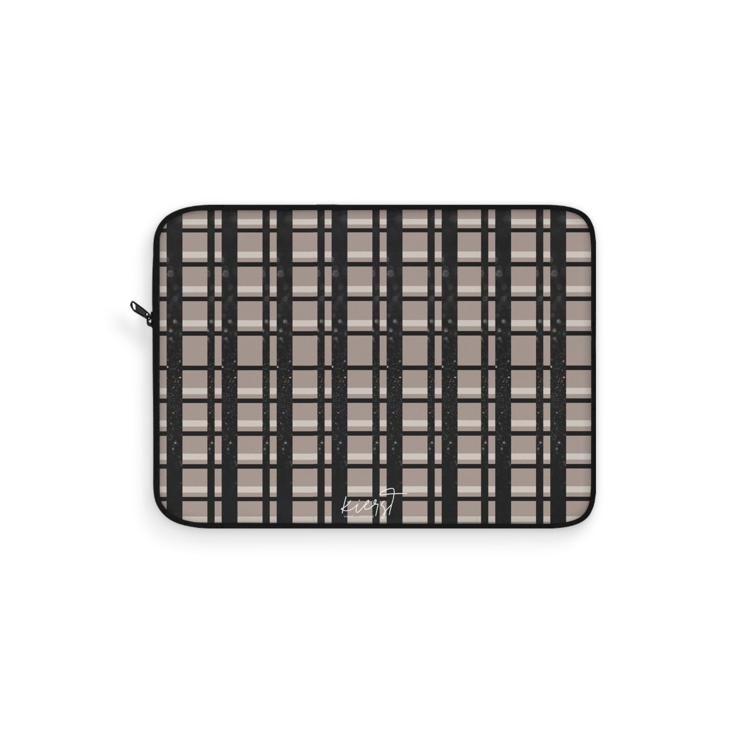 Taupe & Black Printed Glitter Plaid Laptop Sleeve | Classic with a Twist