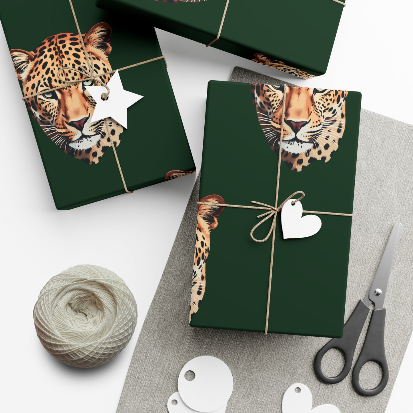 Leopard Head on Signature Midnight Pine Wrapping Paper