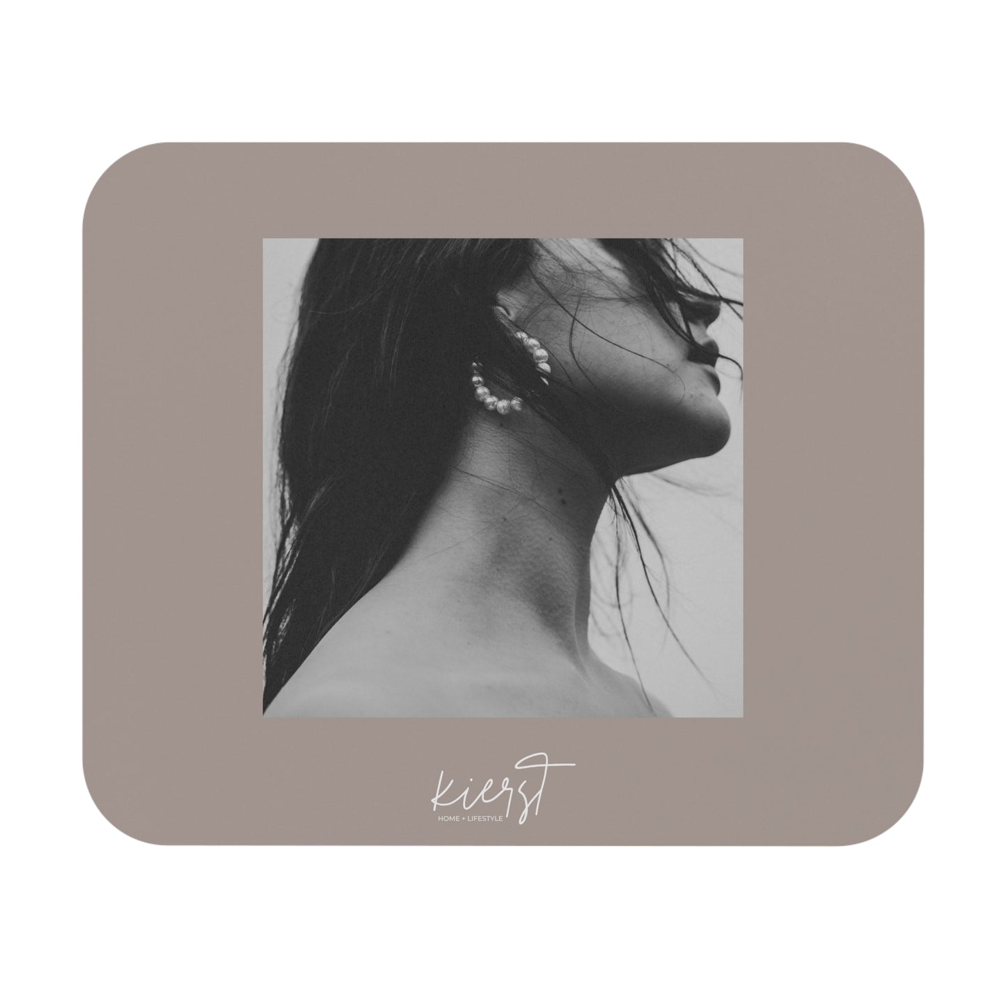 Black & White Fashion Portrait Mouse Pad – Minimalist Taupe Desk Accessory