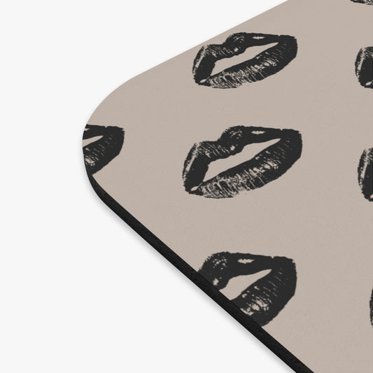 Black Lip Print Mouse Pad – Oat Neutral Background