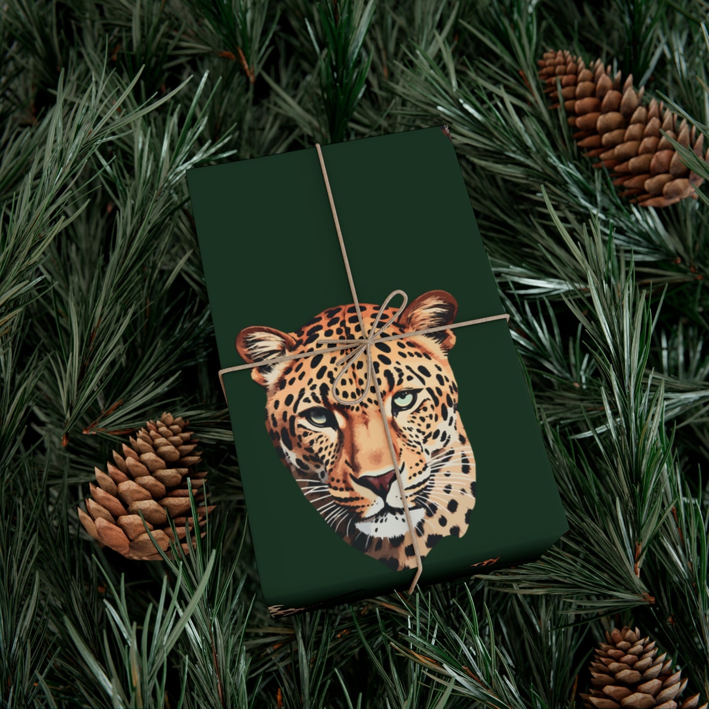 Leopard Head on Signature Midnight Pine Wrapping Paper