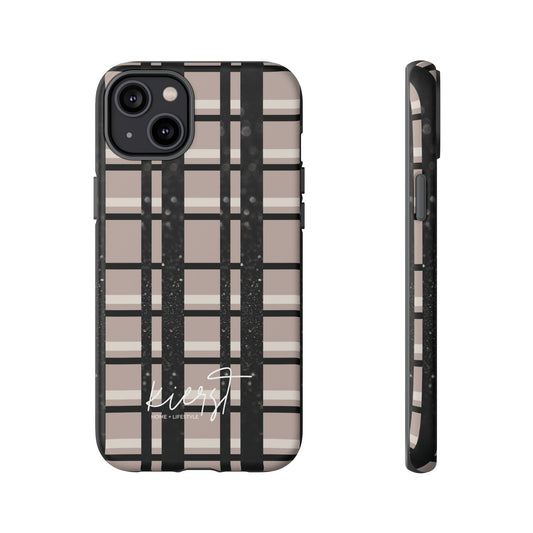 Taupe, Cream, and Black Plaid iPhone Case