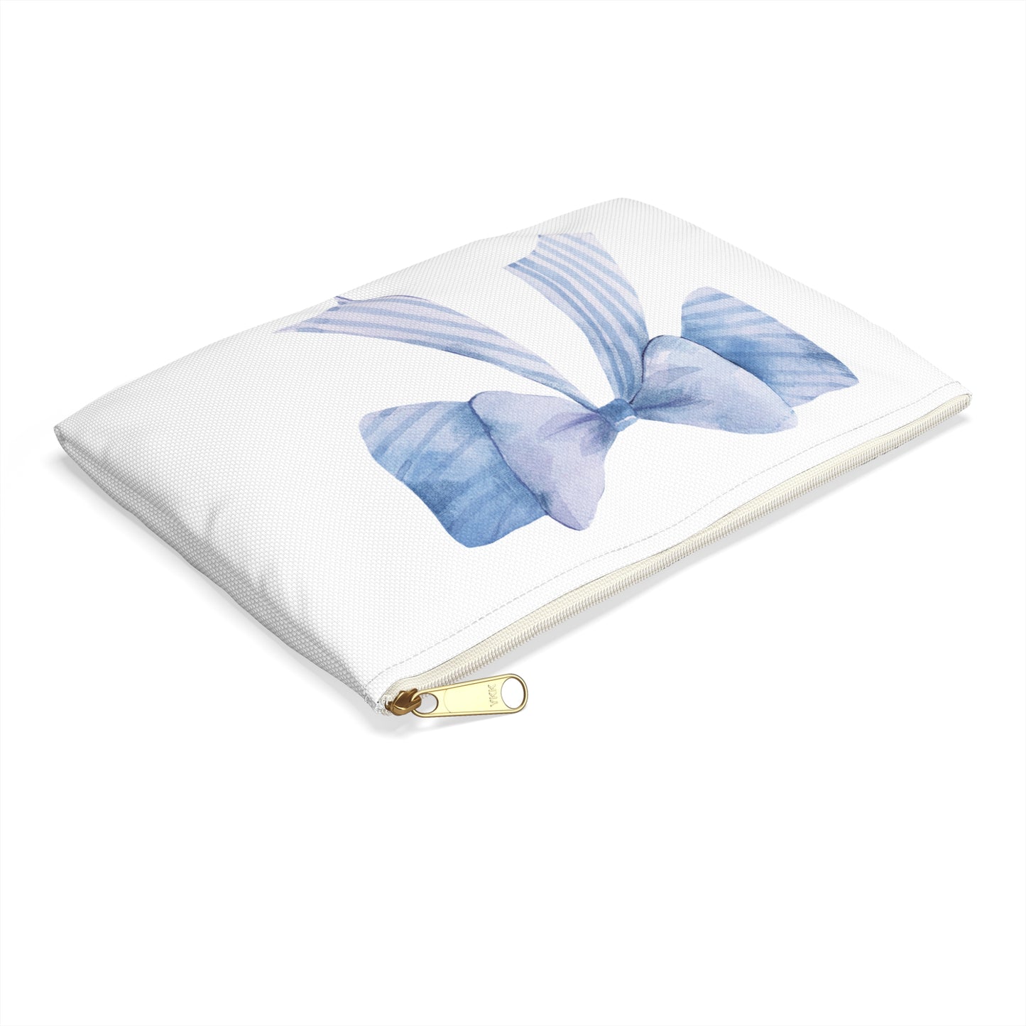 Blue Watercolor Bow Accessory Pouch β Printed Ribbon Detail with Everyday Elegance