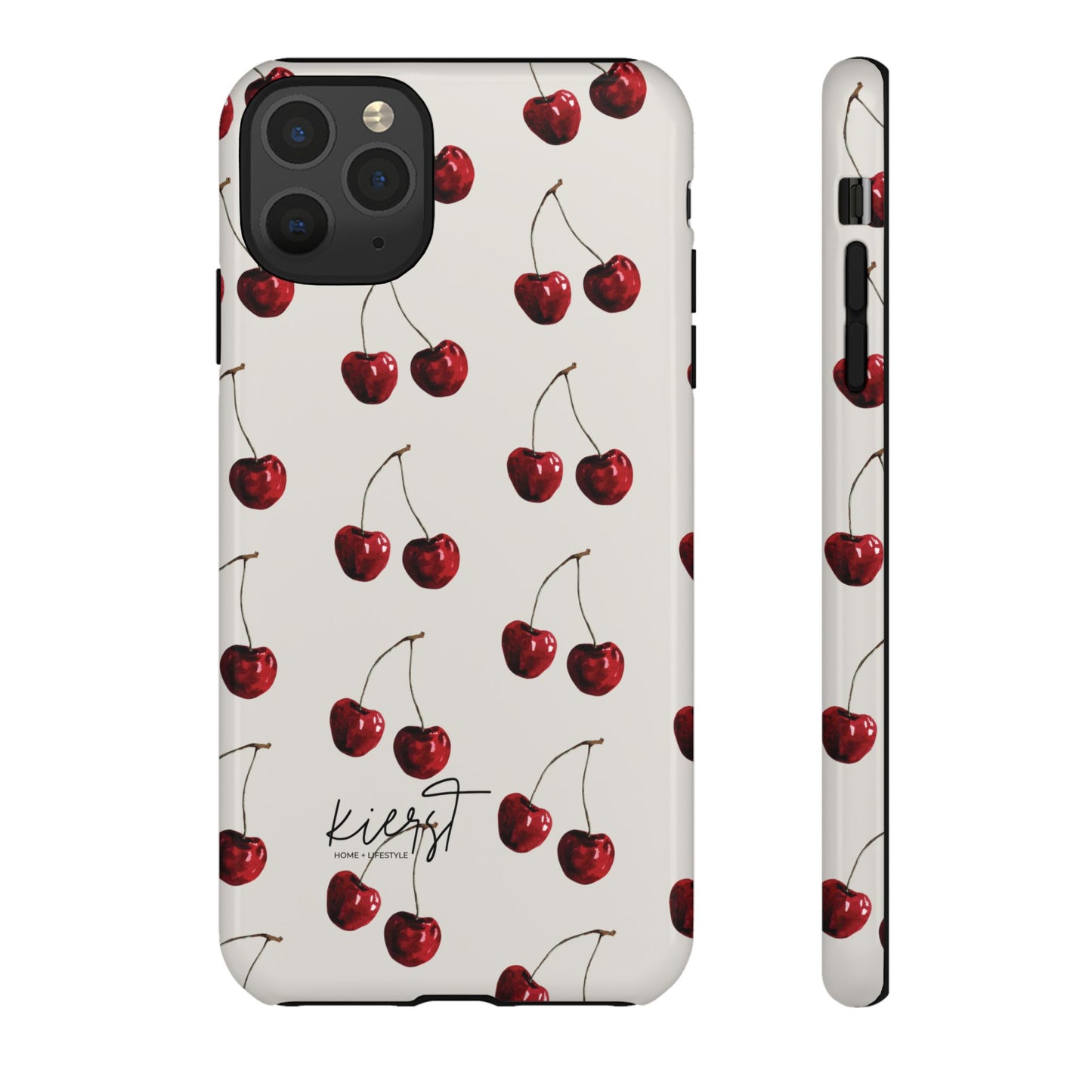 Moody Cherry Stems on White Bone iPhone Case | Timeless Contrast With A Twist of Charm