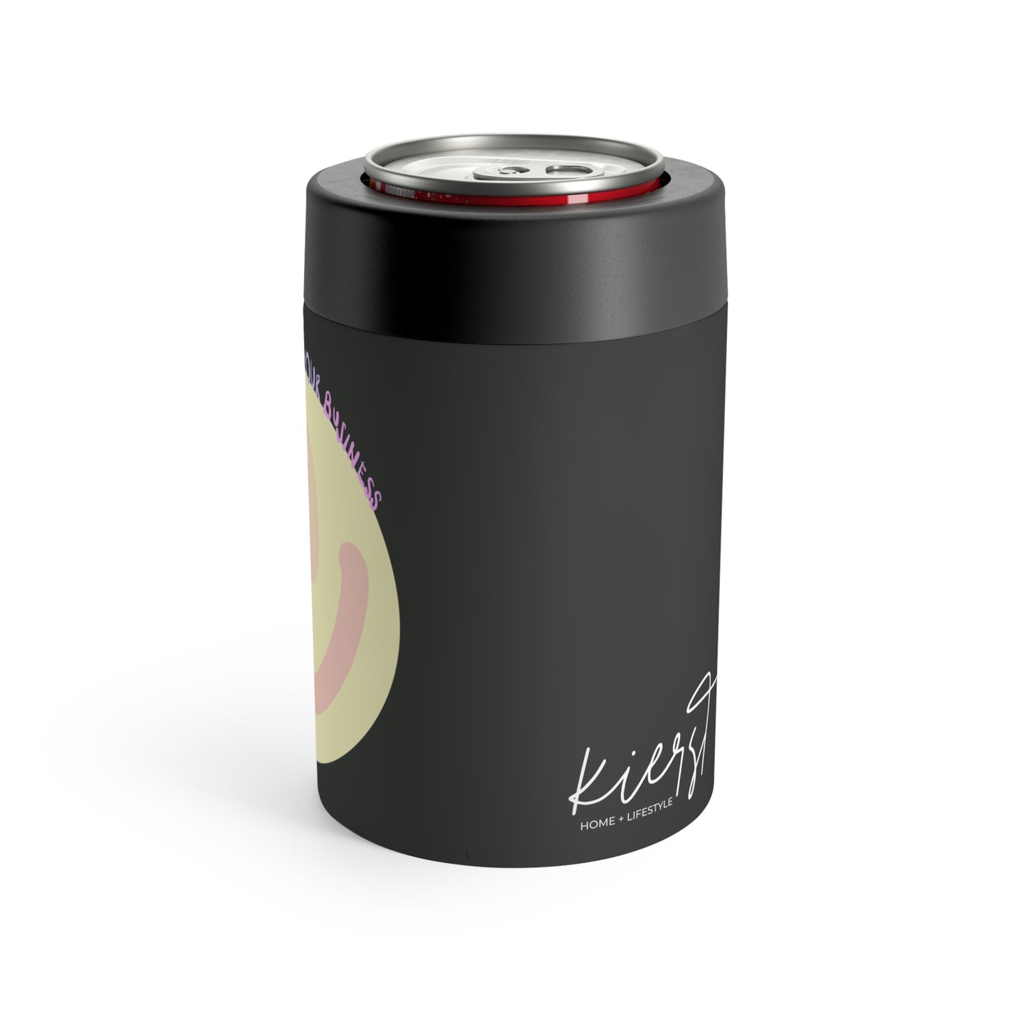 Who I Love Can Holder – Black with Pastel Smiley & Pride Message