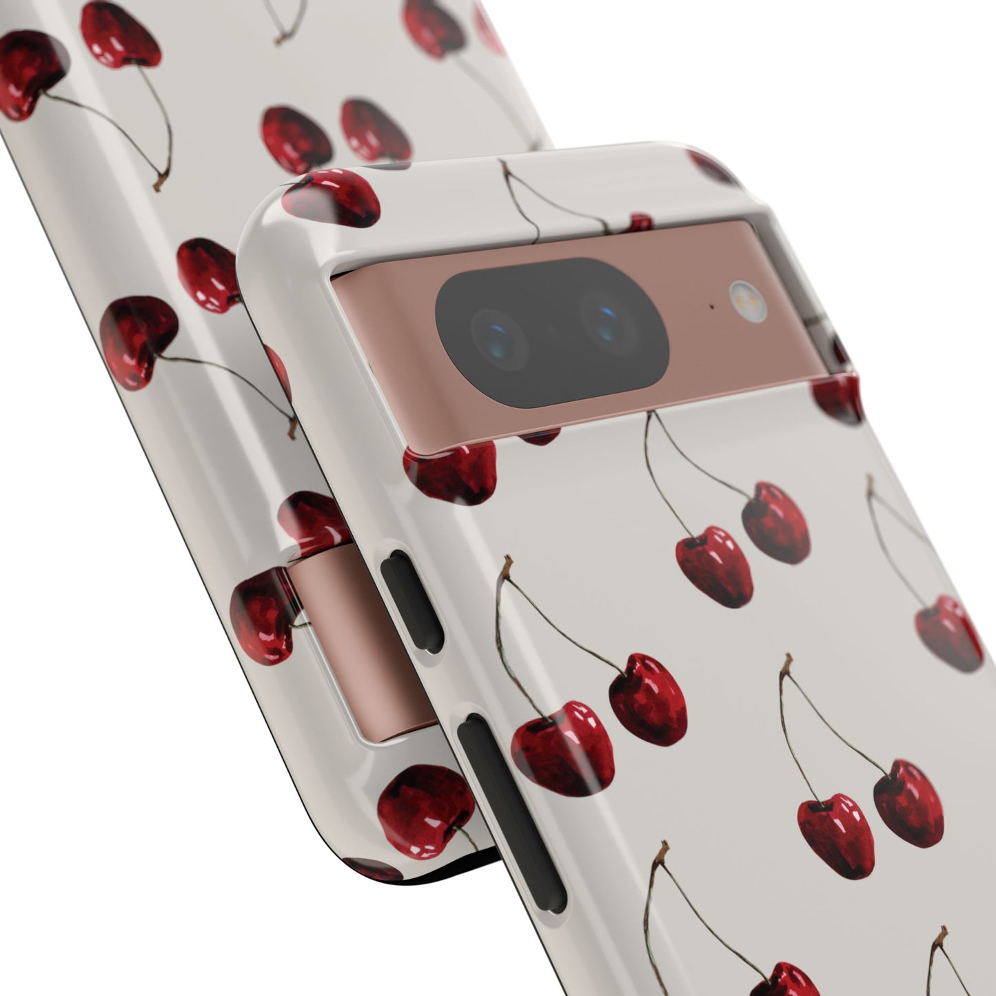 Moody Cherry Stems on White Bone Google Pixel Case | Sultry Minimalism Meets Everyday Utility