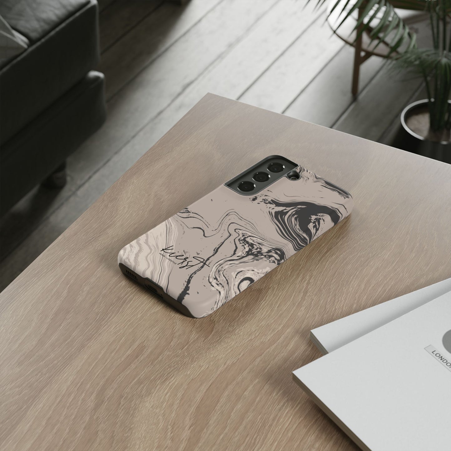 Cream, Grey, and Taupe Marble Samsung Galaxy Phone Case | Rich Swirls, Neutral Motion
