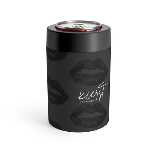 Black Lip Print Can Holder – Charcoal Grey Background