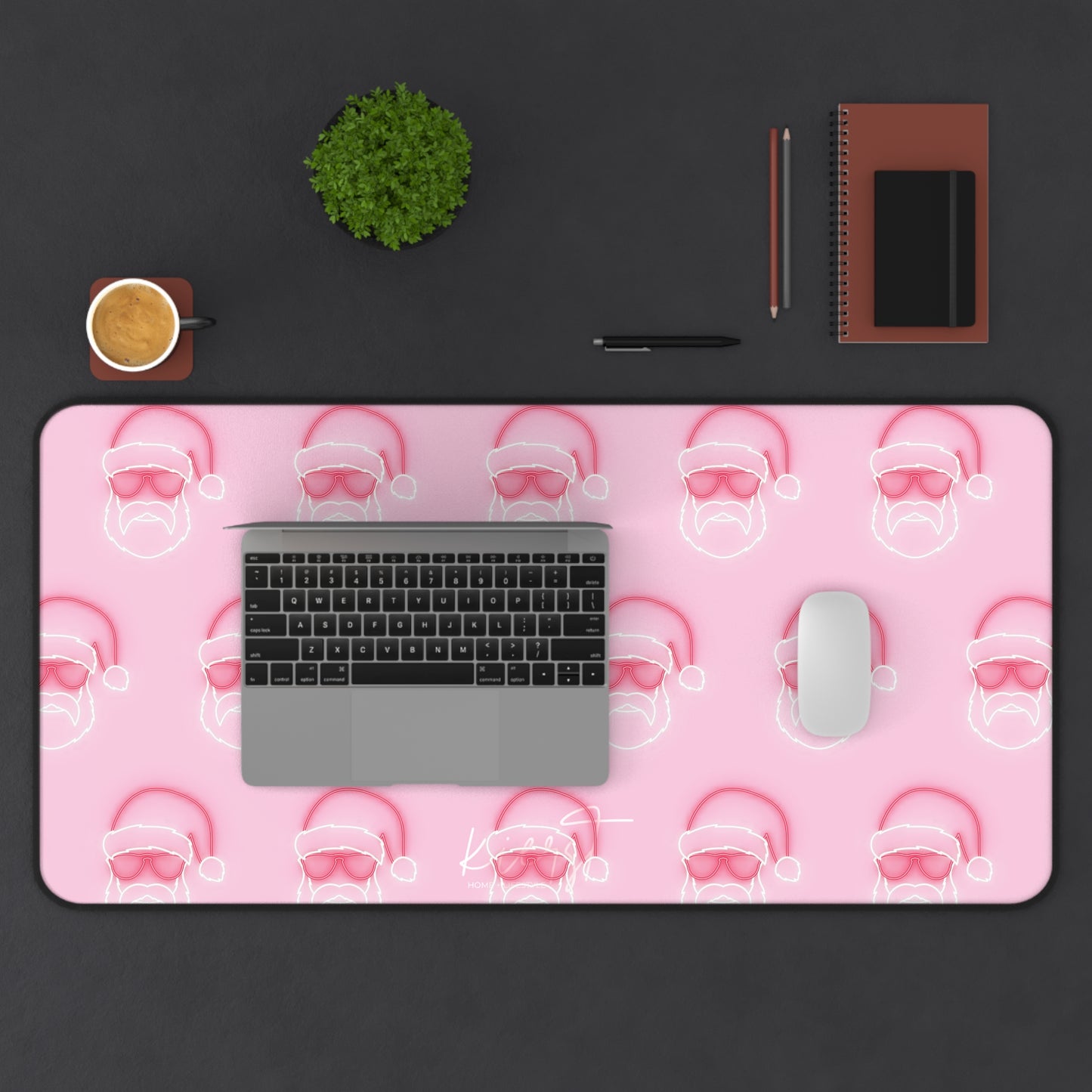 Neon Sign Santa on Pink Desk Mat
