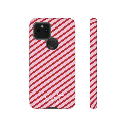 Holiday 25 Pink and Red Diagonal Striped Google Pixel Phone Case