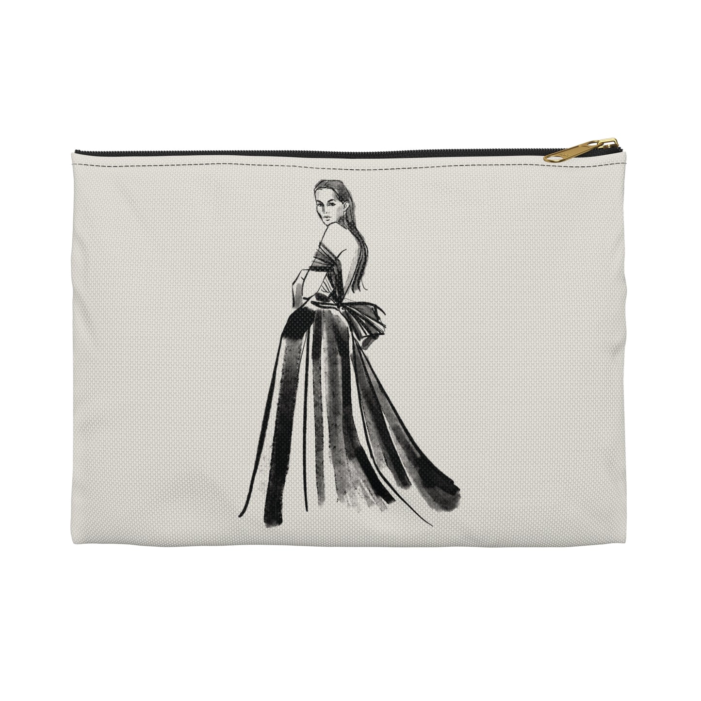 Vintage Fashion Sketch Accessory Pouch ā Elegant Couture Illustration on Bone
