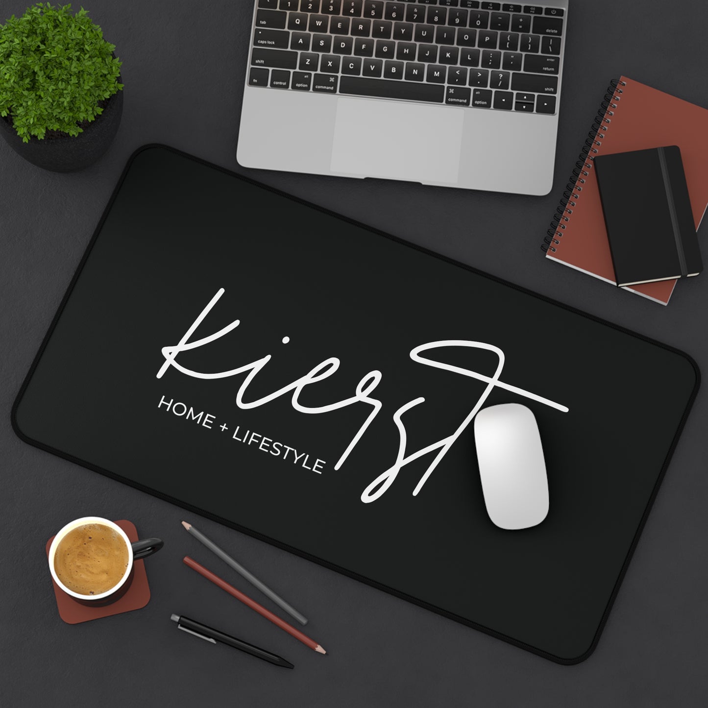 Black Desk Mat with kierst Logo | Sophisticated Workspace Staple