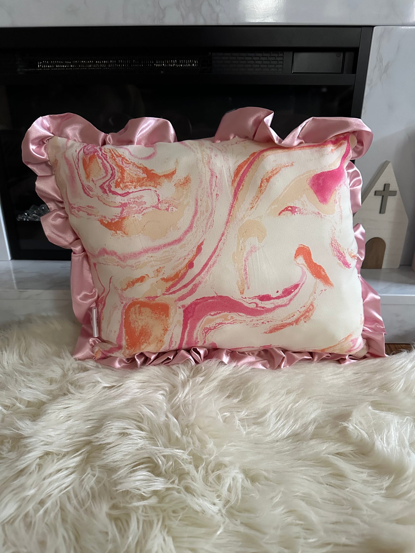 Pink and Orange Marble Throw Pillow | Whimsical Swirls, Refined Softness