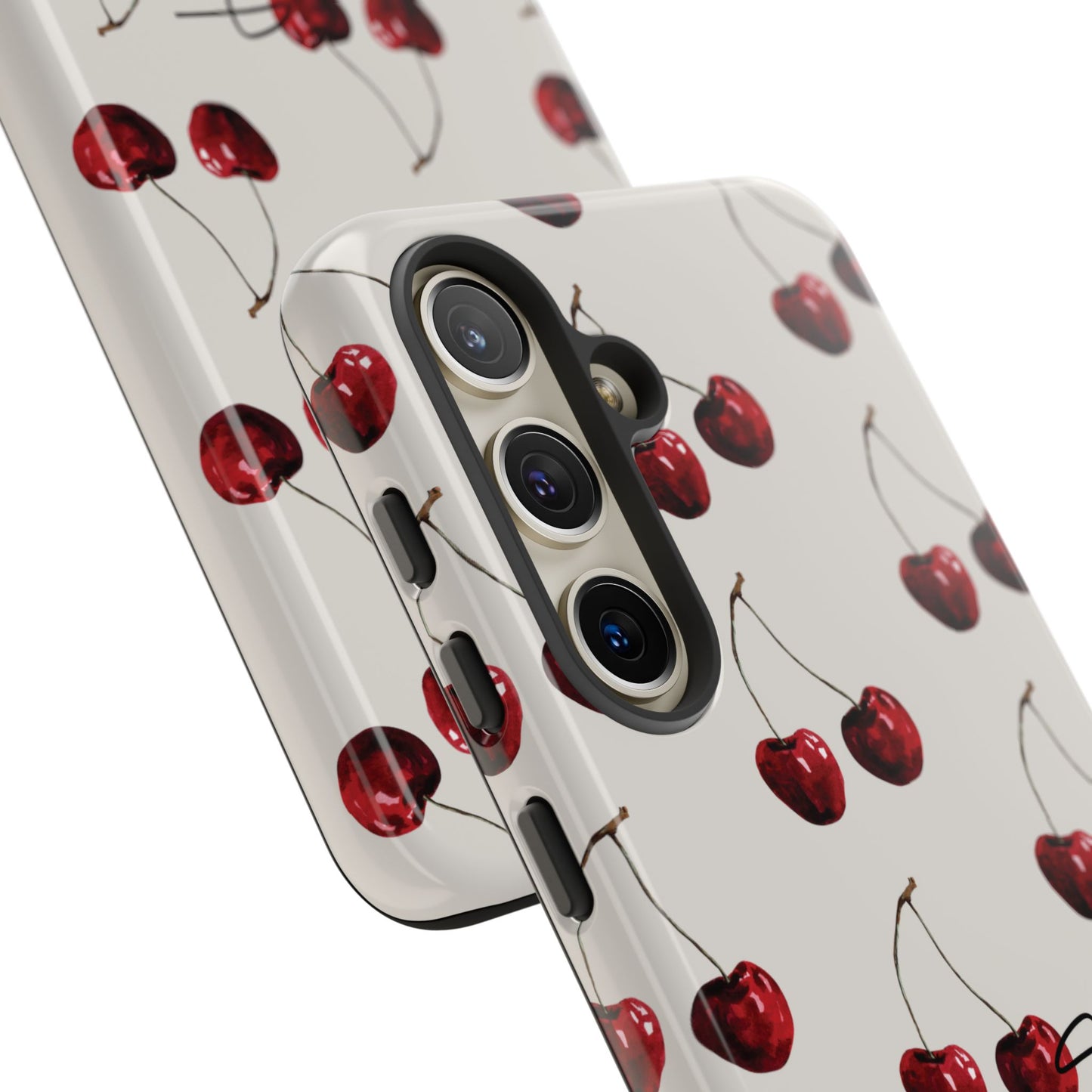 Moody Cherry Stems on White Bone Samsung Galaxy Case | Understated Luxury With A Playful Bite