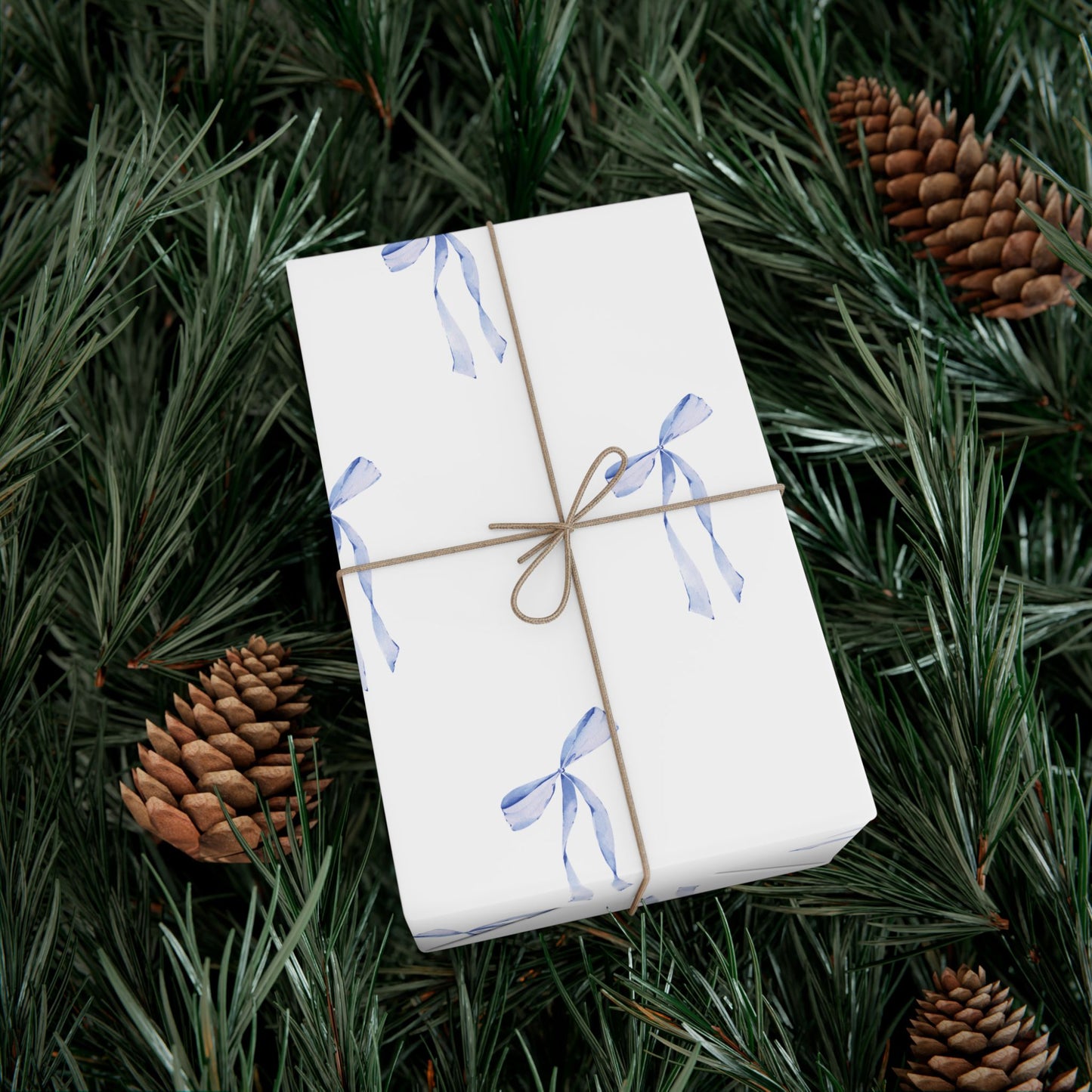 Delicate Blue Bow Gift Wrapping Paper – Hand-Painted Style Ribbon Pattern on White