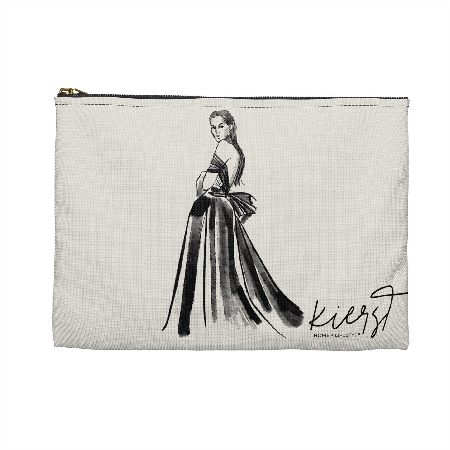 Vintage Fashion Sketch Accessory Pouch ā Elegant Couture Illustration on Bone