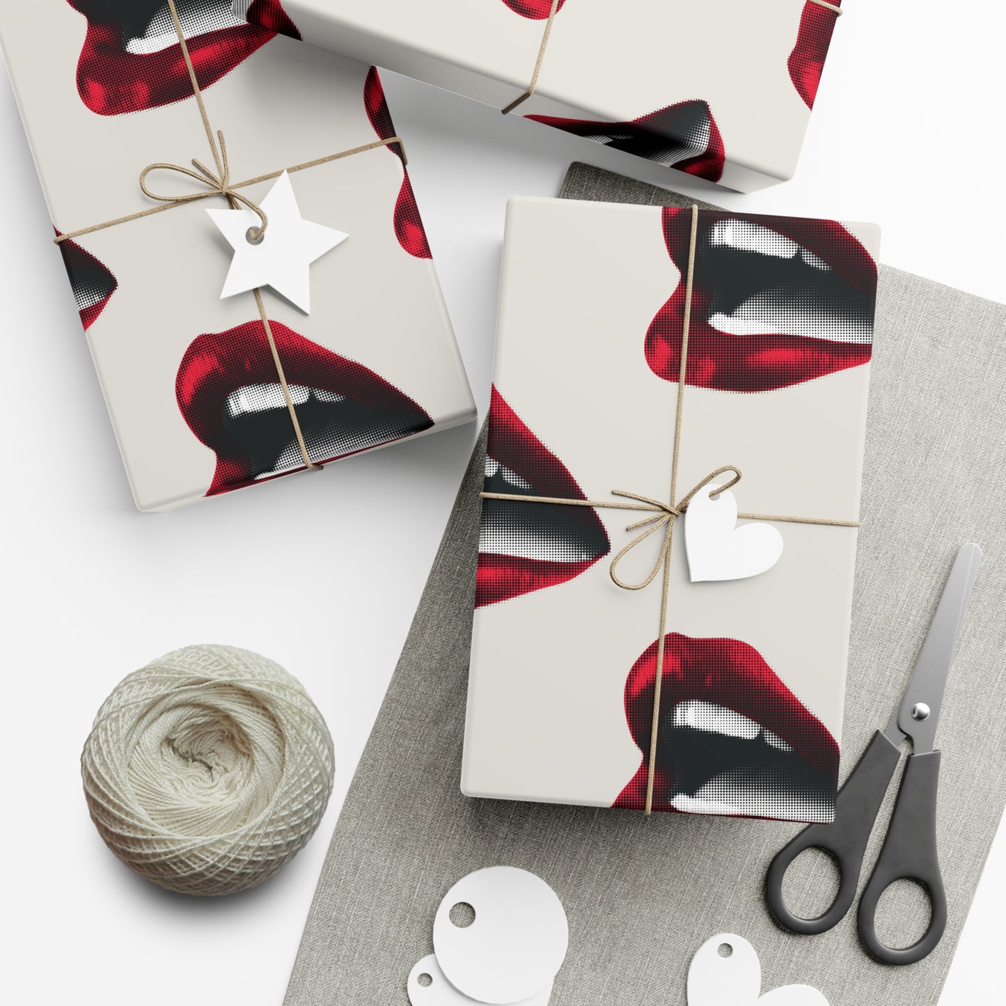 Vintage Red Lips Gift Wrapping Paper ā Glossy Pop Art Mouths on Bone Color
