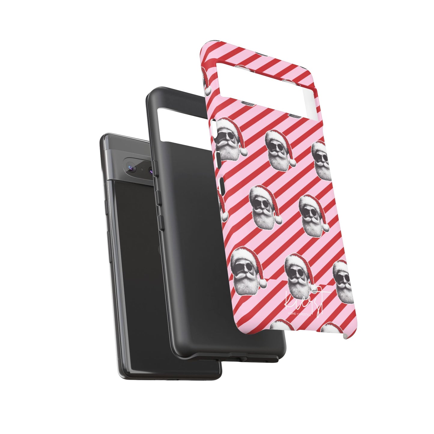 Holiday 25 Cool Santa on Pink and Red Diagonal Striped Google Pixel Phone Case