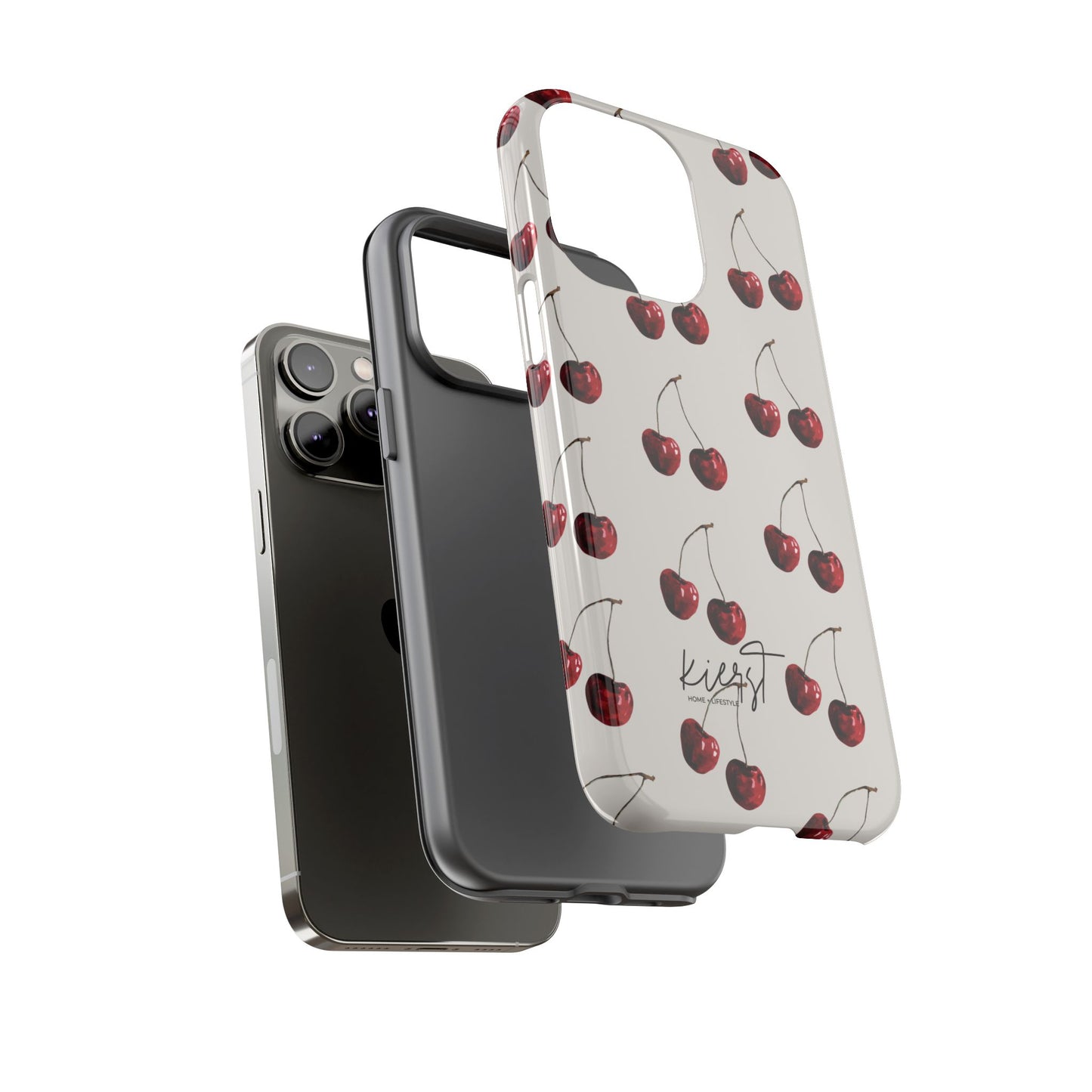 Moody Cherry Stems on White Bone iPhone Case | Timeless Contrast With A Twist of Charm