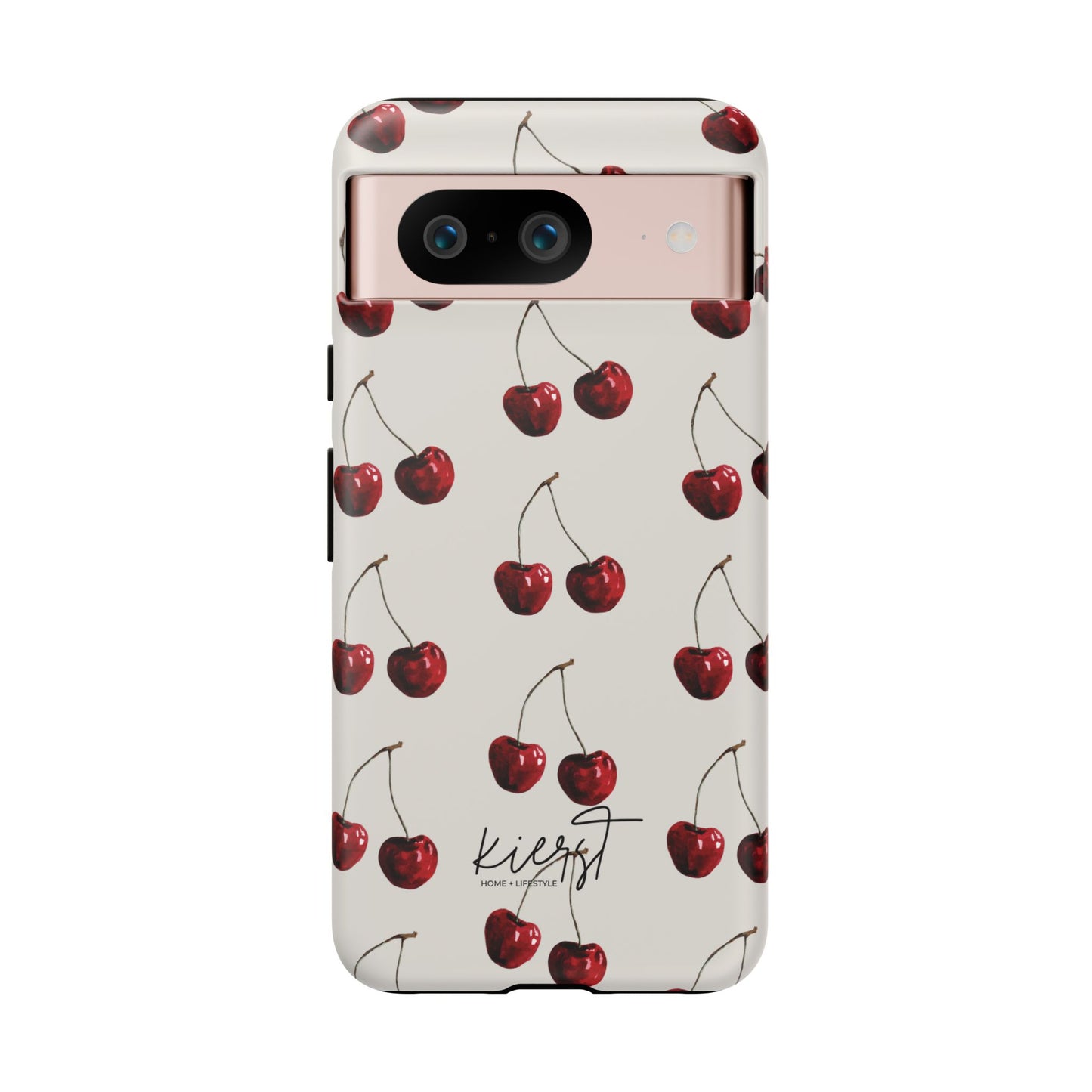 Moody Cherry Stems on White Bone Google Pixel Case | Sultry Minimalism Meets Everyday Utility